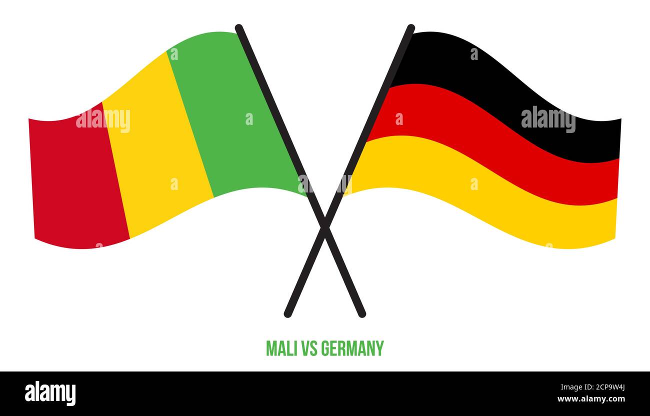 Mali et Allemagne les drapeaux ont croisé et agitant le style plat. Proportion officielle. Couleurs correctes. Illustration de Vecteur