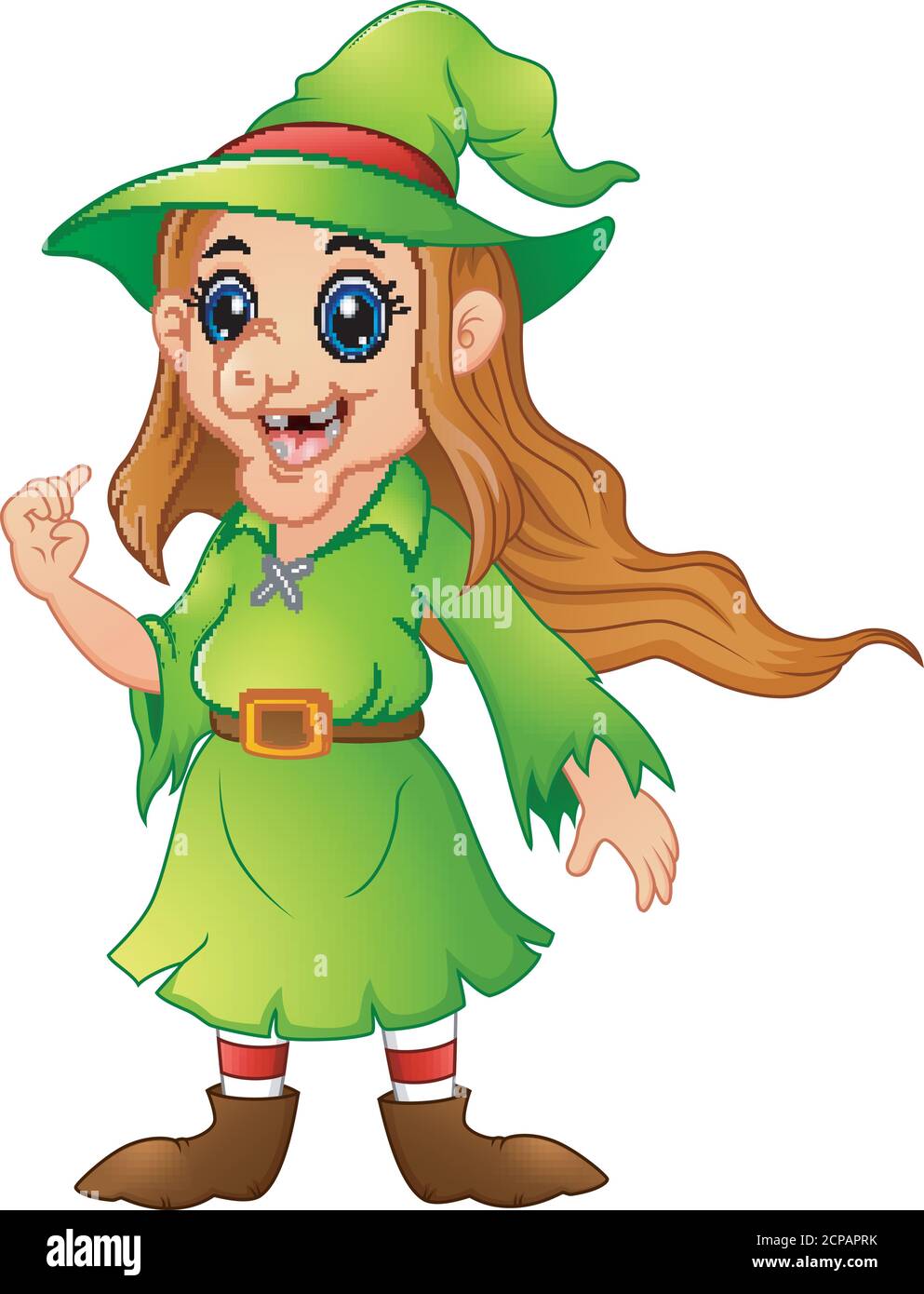 Ancienne sorcière en costume d'orf de noël vert Illustration de Vecteur