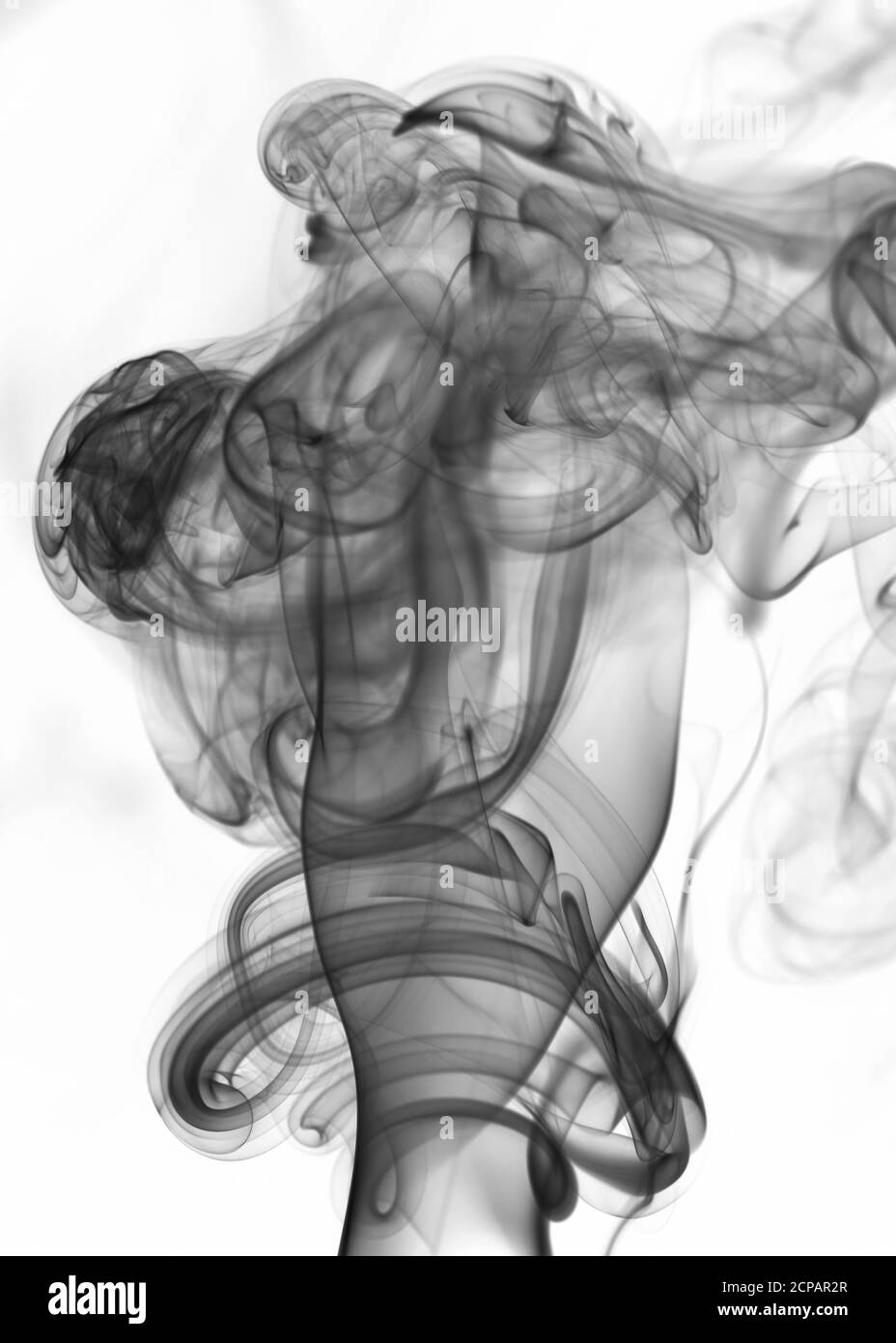 Encre fluide forme abstraite fume fond sur fond blanc. Nuage de fumée mystère vague Banque D'Images