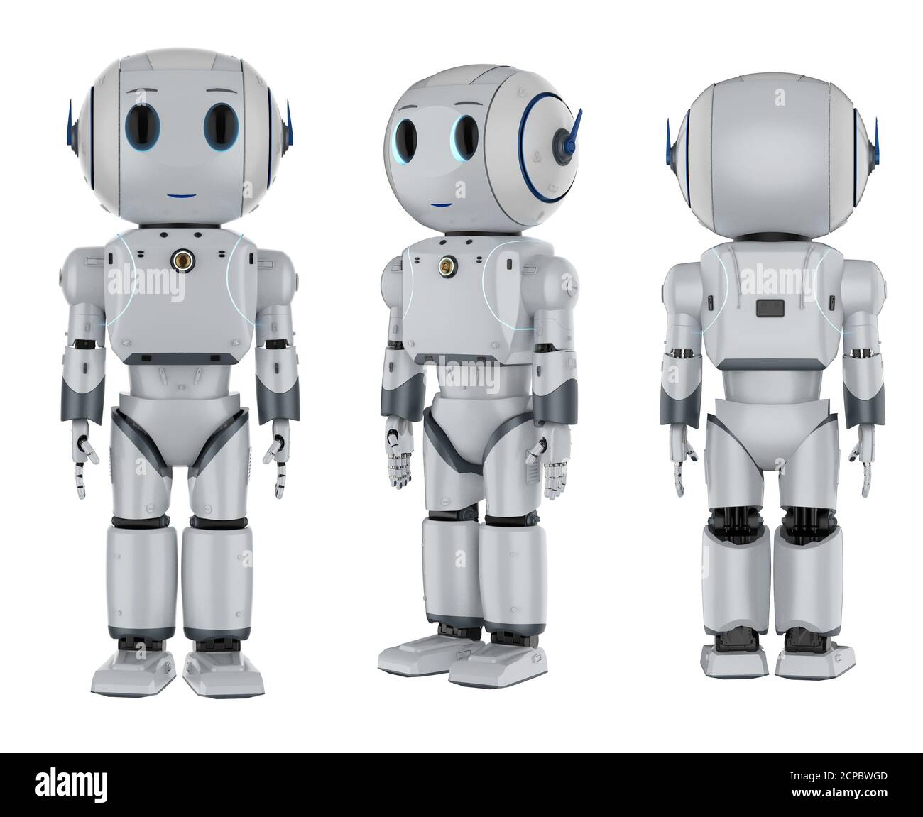 ensemble de rendu 3d de mignons robots d'intelligence artificielle avec dessin animé caractère Banque D'Images