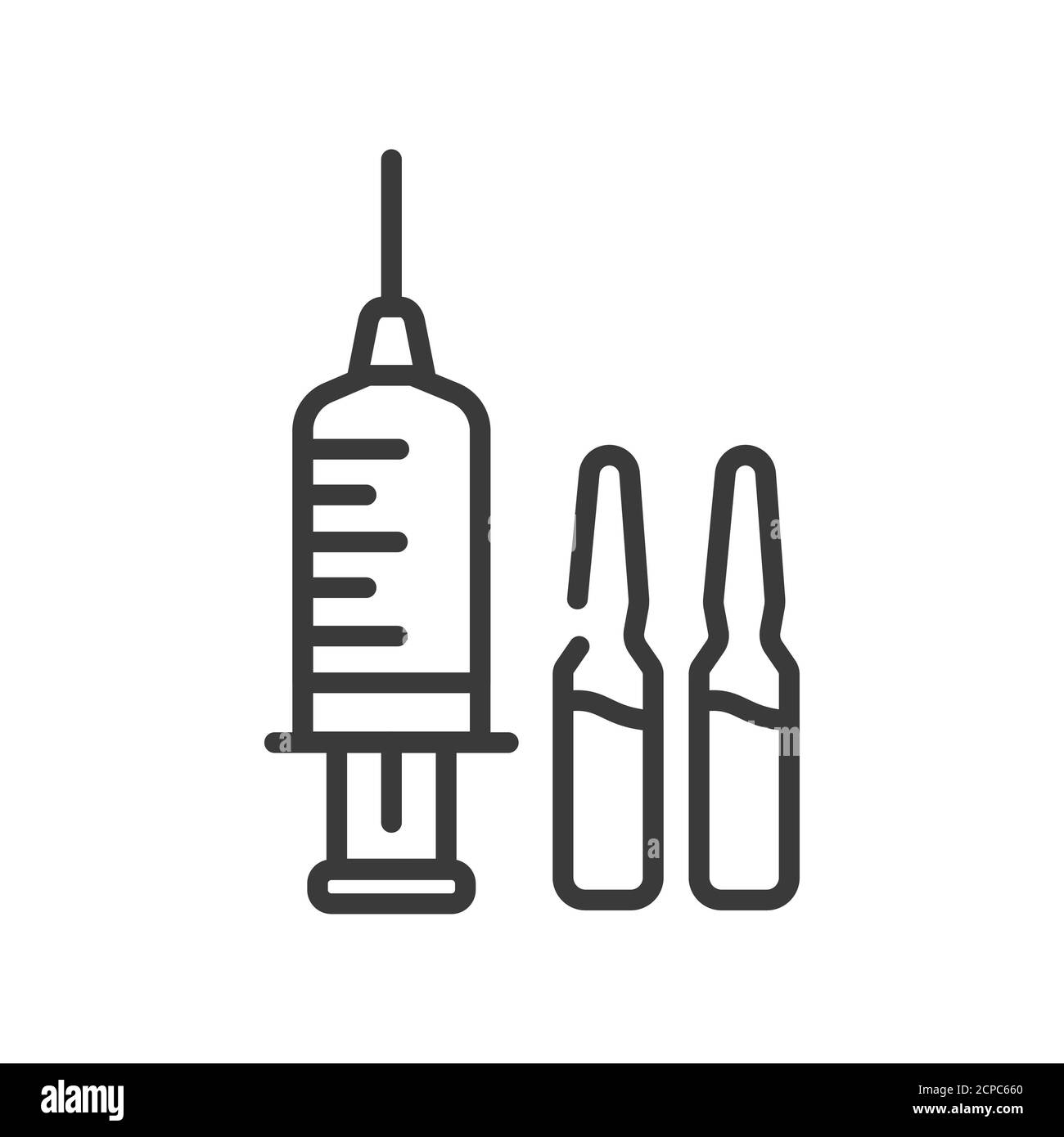 Icône de la ligne noire de la seringue et des ampoules avec vaccin pour  injection. Concept de vaccination. Cours du traitement. Pictogramme pour le  Web, l'application mobile, la promotion. INTERFACE UTILISATEUR UX
