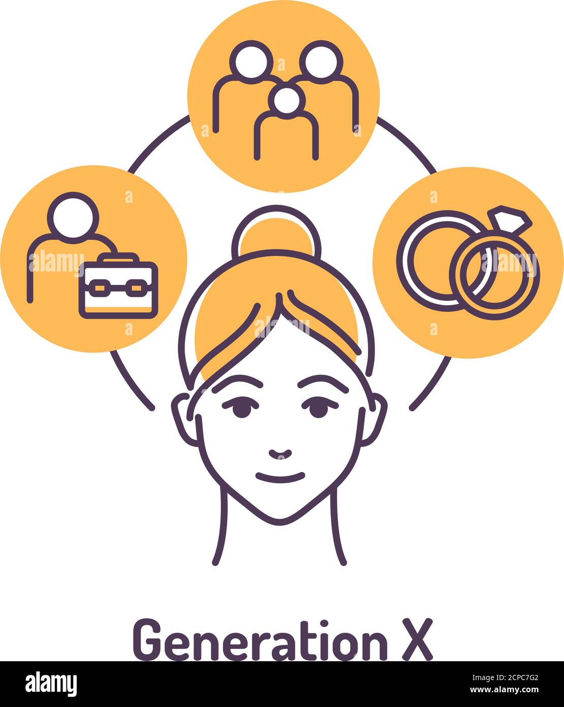 Icône de ligne de couleur X de la génération sur fond jaune. Style de vie : bien-être familial, mariage, travail de bureau. Illustration de Vecteur