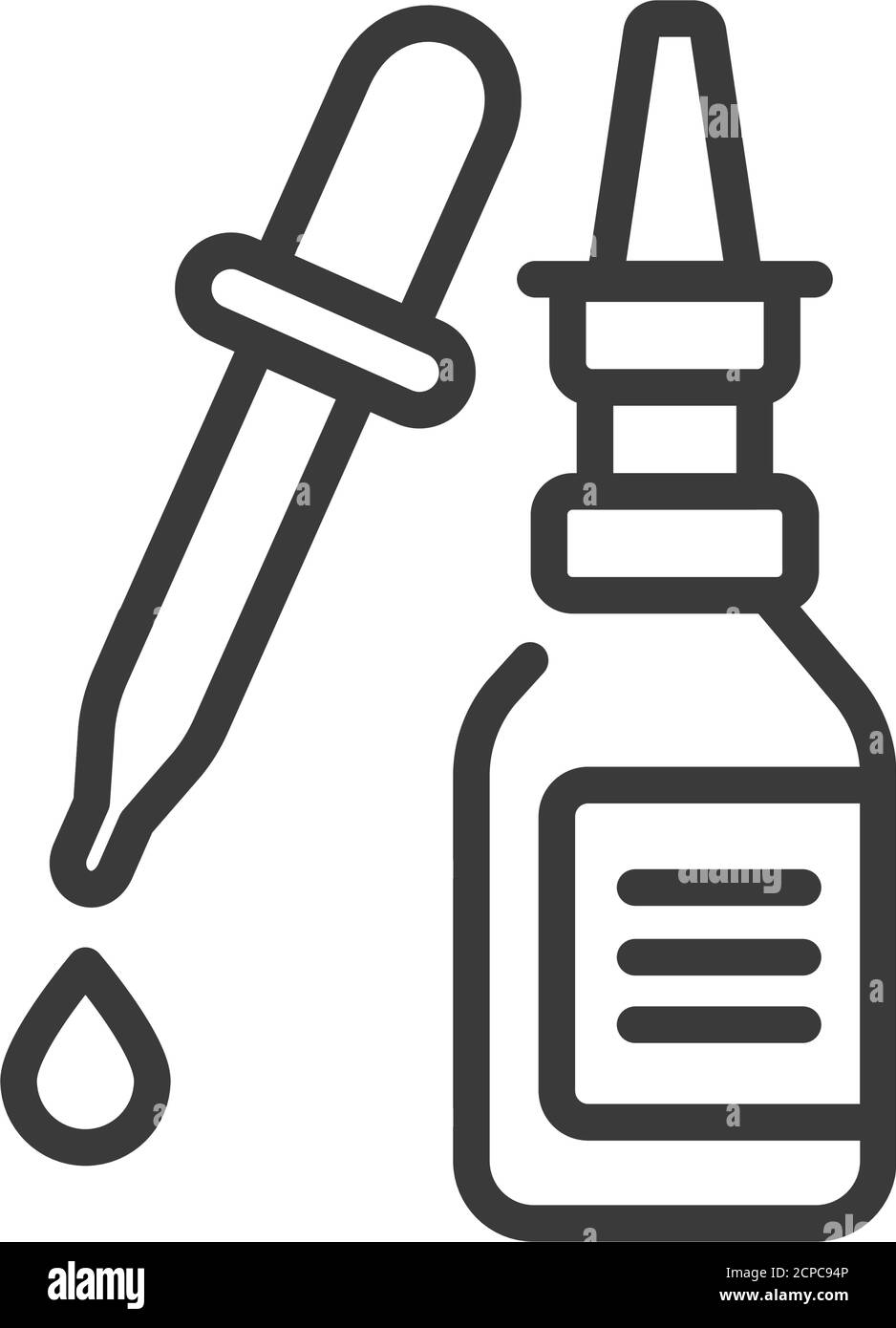 Icône de la ligne de gouttes nasales noire. Contenant avec médicament médical pour le nez. Traitement de la rhinite. Traitement maladies infectieuses, rhumes, grippe, allergie. Connectez-vous au Web Illustration de Vecteur