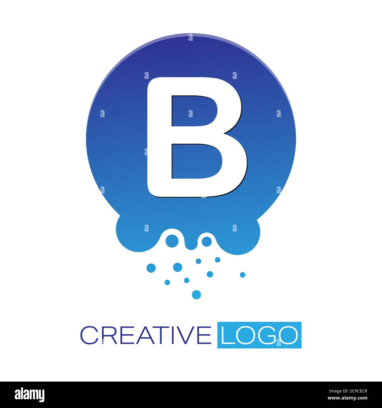 Logo créatif. La lettre B sur un point rond avec des éclaboussures. Illustration vectorielle pour logo, autocollant, marque, autocollant isolé sur fond blanc. Illustration de Vecteur