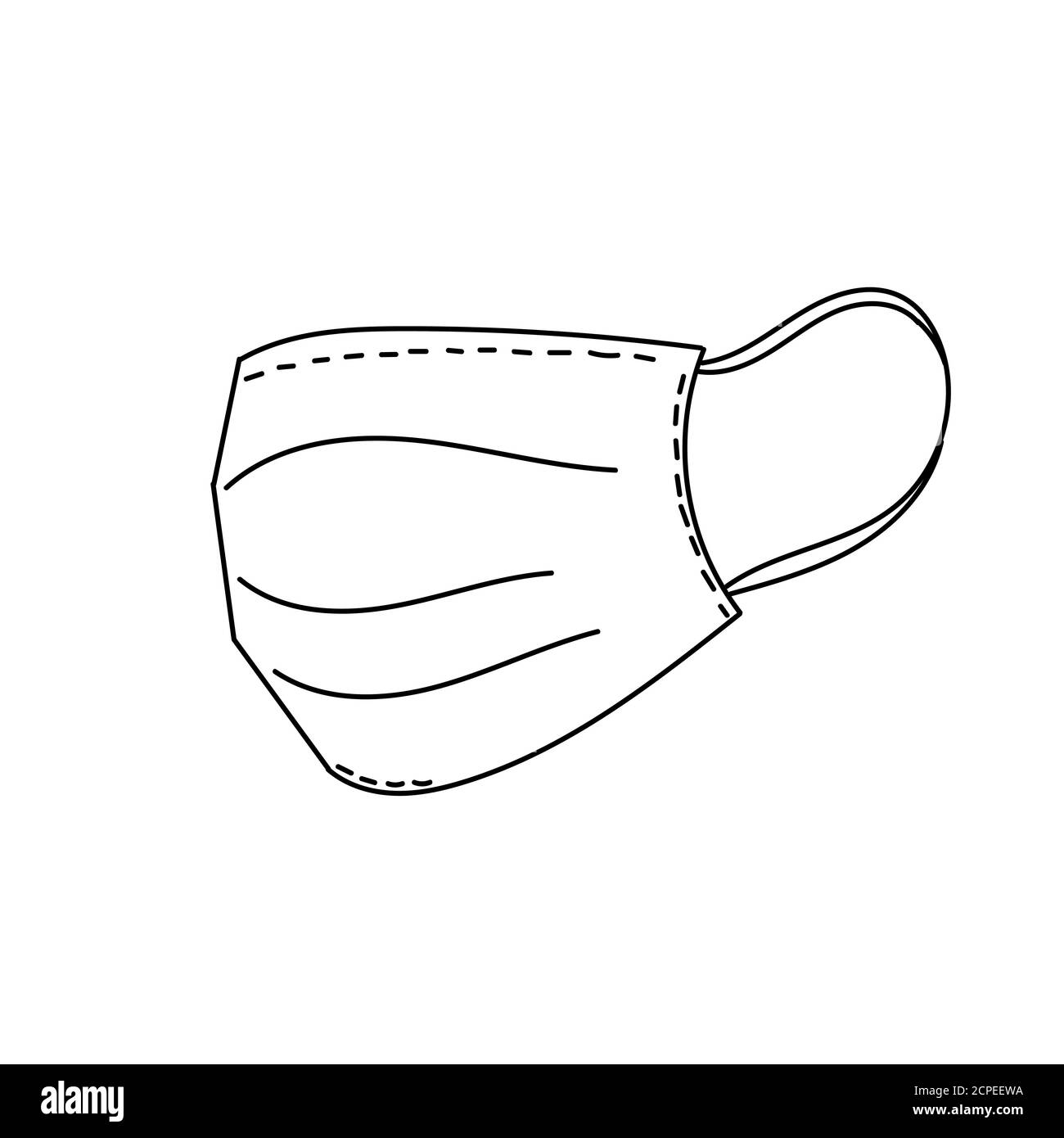 Masque facial dessiné à la main. Simple vecteur de caniche avec respirateur médical. Isolé sur fond blanc. Illustration de Vecteur