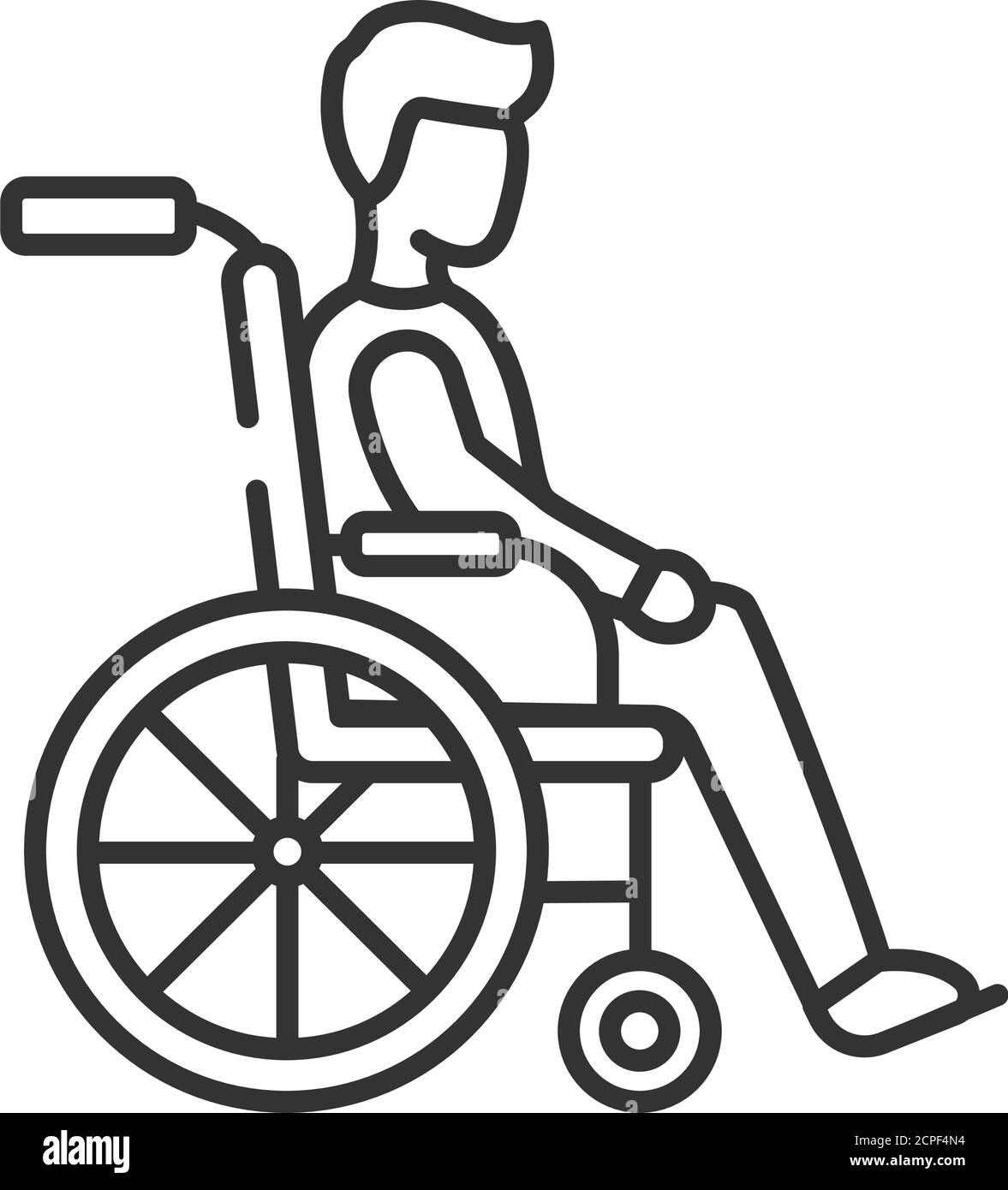 Icône noire de la ligne d'incapacité. Homme en fauteuil roulant manuel.  Personnes handicapées ou atteintes de troubles physiques Affichez pour une  page Web, une application mobile, un bouton, un logo Image Vectorielle