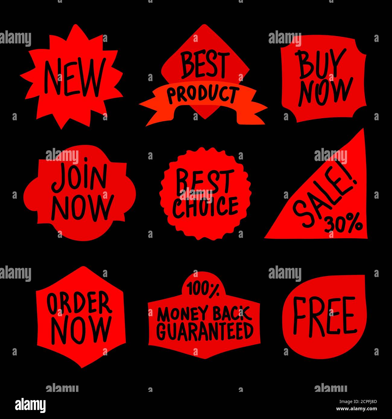 ensemble de différents logos, étiquettes et étiquettes publicitaires et promotionnels de couleur rouge Illustration de Vecteur