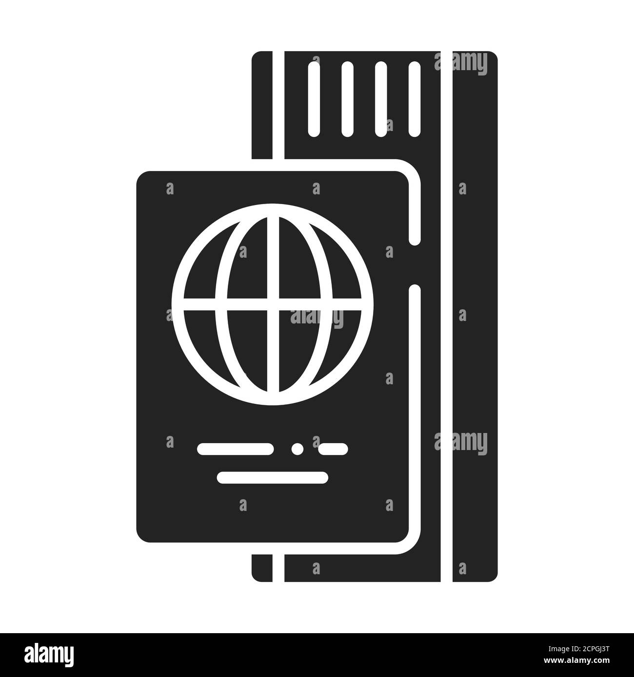 Passeport avec billet icône en glyphe noir. Document de voyage avec carte d'embarquement. Pictogramme pour page Web, application mobile, Promo. Élément de conception UI UX GUI. Illustration de Vecteur