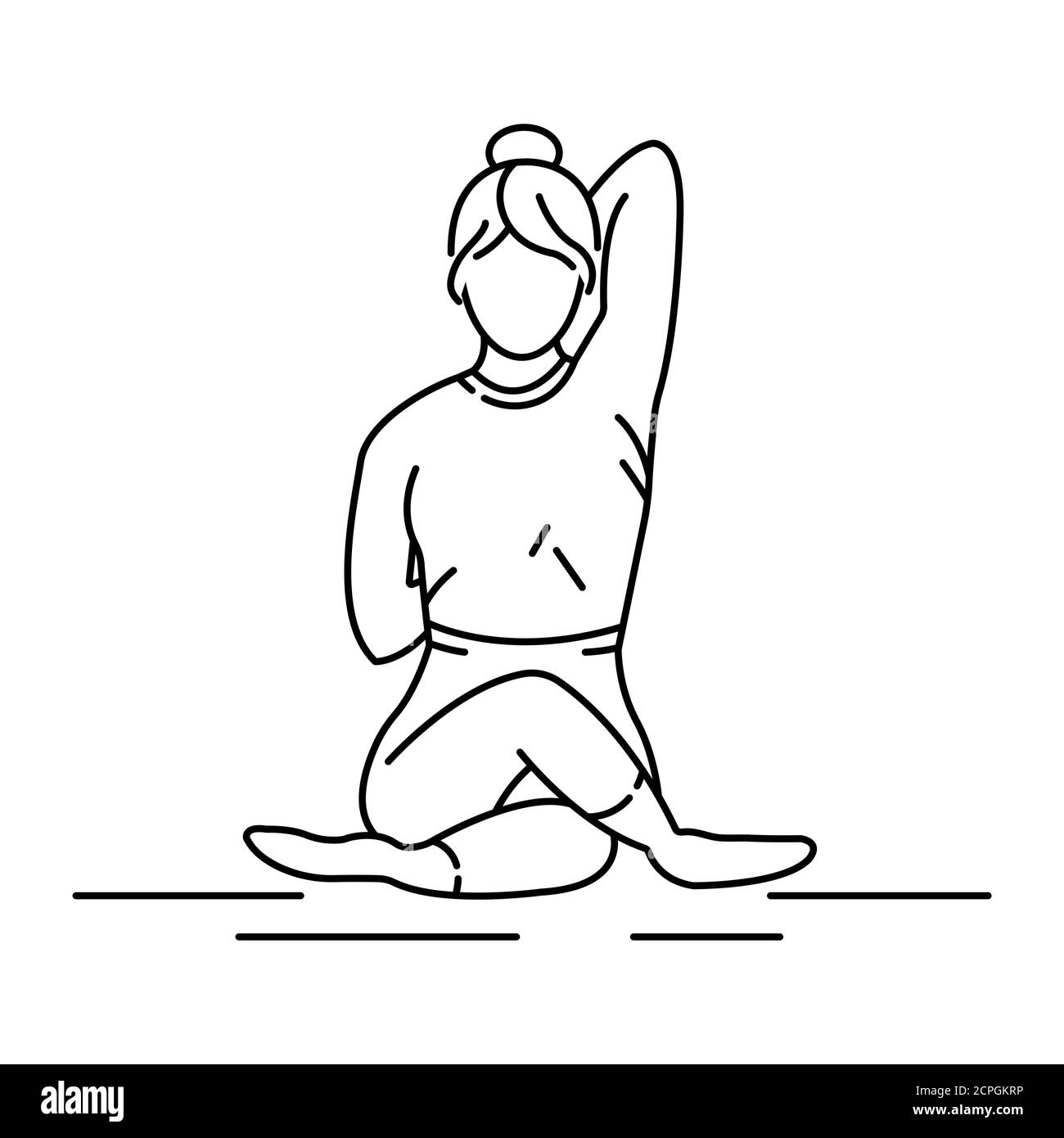 La tête de la vache Gomukhasana pose une icône de ligne noire. Étire les chevilles, les hanches et les cuisses, les épaules, les aisselles, les triceps et la poitrine. Pictogramme pour page Web Illustration de Vecteur