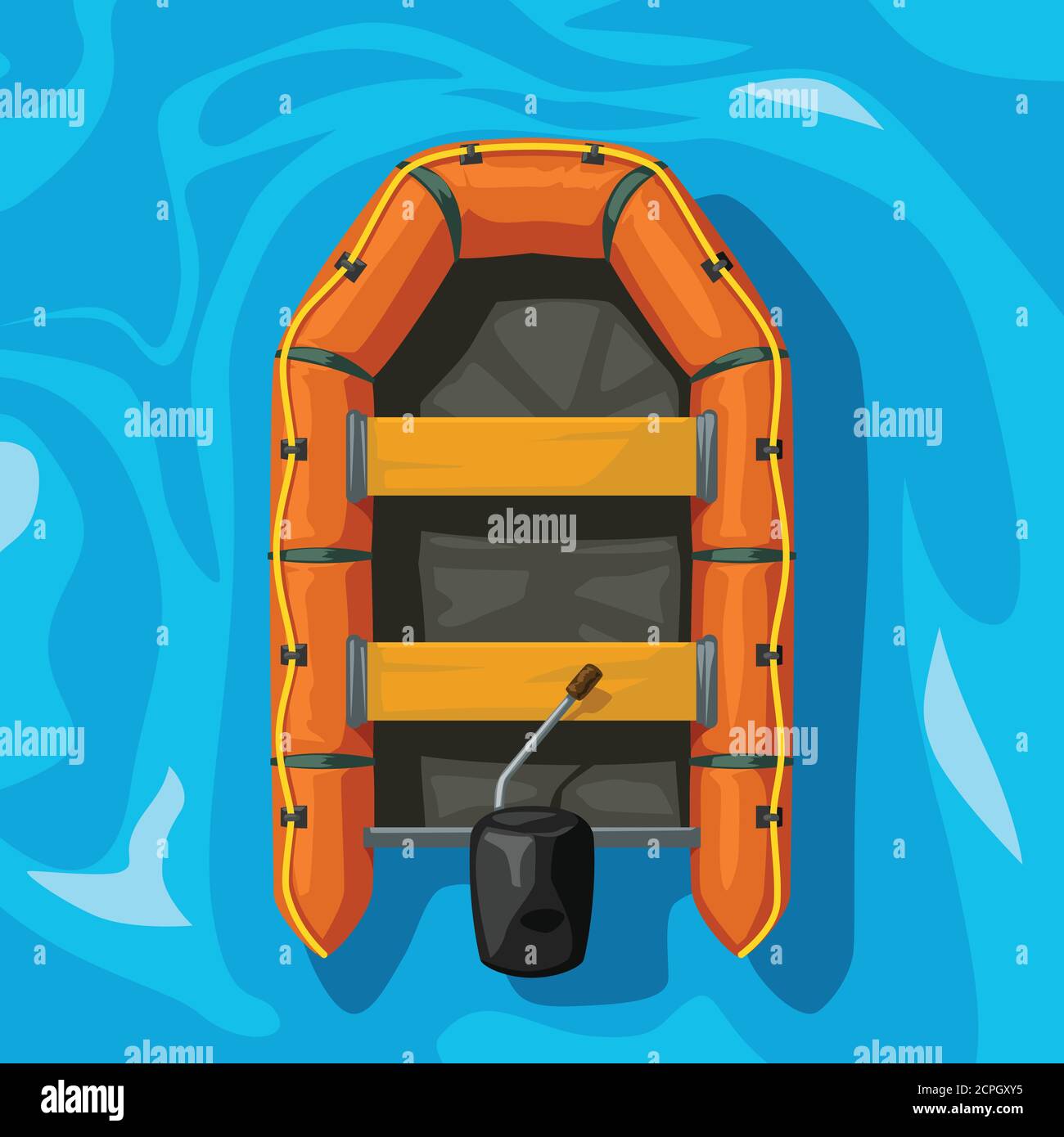 bateau gonflable de couleur orange sur l'eau bleue Illustration de Vecteur