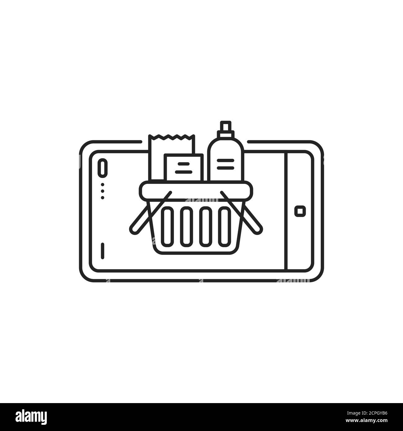 Icône de ligne noire d'achat en ligne en réalité augmentée. Magasin d'alimentation virtuel dans un téléphone intelligent. Pictogramme pour page Web, application mobile, Promo. INTERFACE UTILISATEUR GRAPHIQUE UTILISATEUR UX Illustration de Vecteur