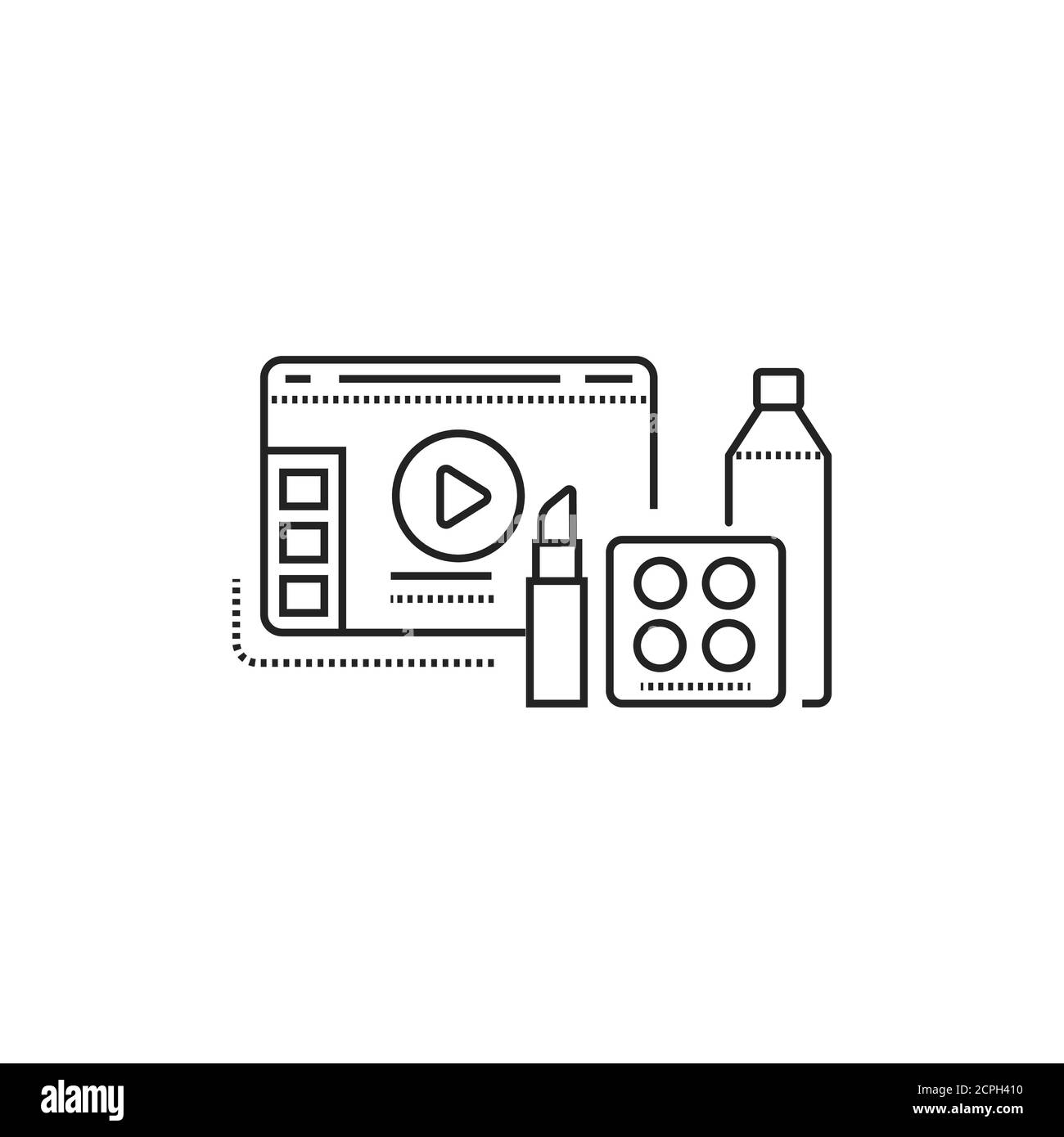 En ligne beauté produit blog promotion site Web icône de ligne noire. Enseigne de streaming vidéo de l'industrie de la beauté. Vlogging. Pictogramme pour page Web, application mobile Illustration de Vecteur