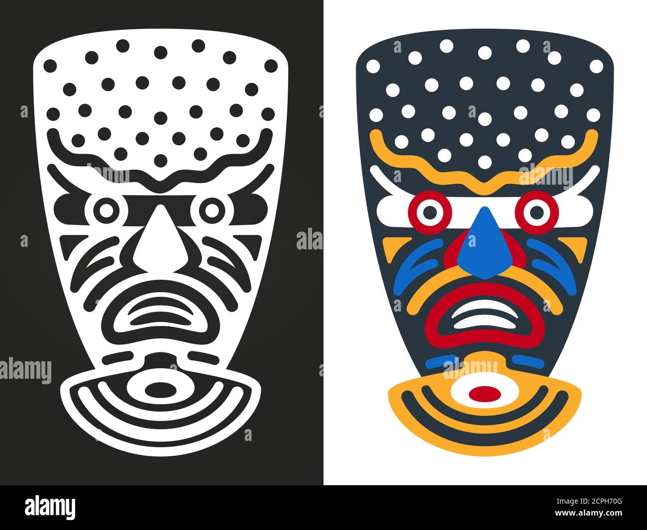 Masque tribal africain en colère noir et blanc et coloré, illustration vectorielle Illustration de Vecteur