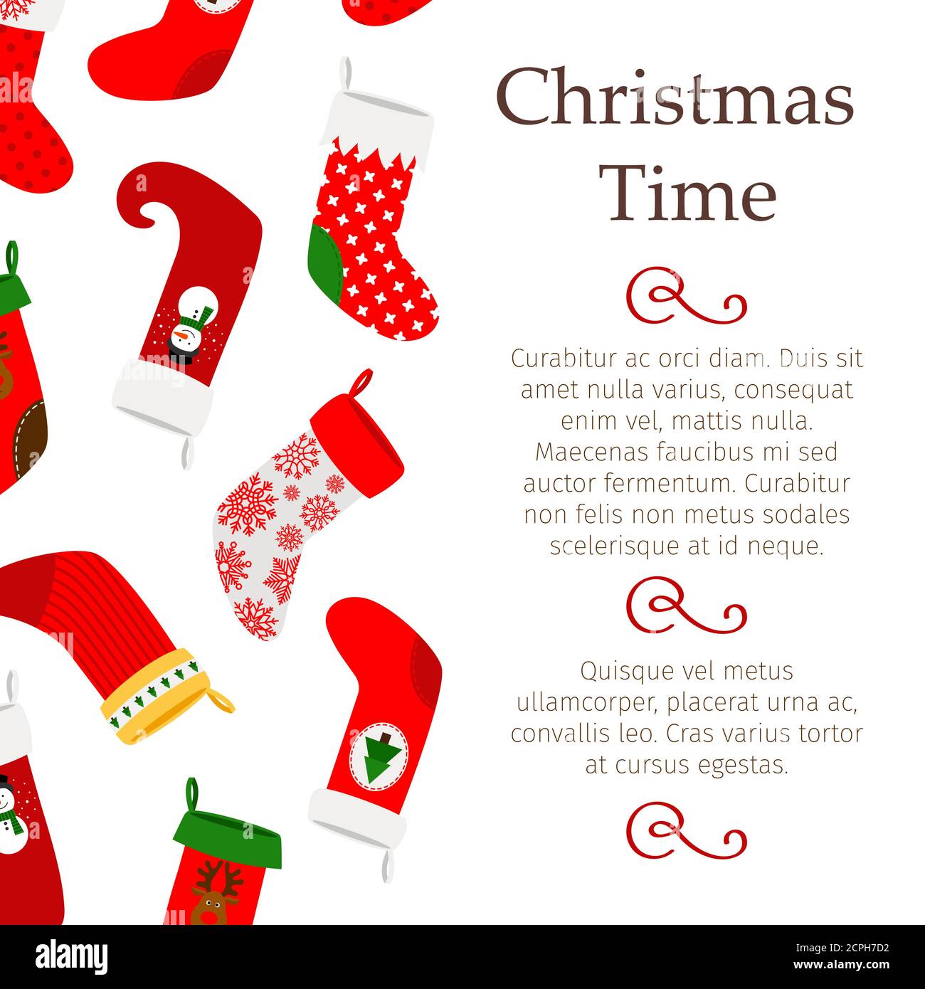 Modèle de scénario de bannière de congés. Fond de Noël avec chaussettes  décoratives Image Vectorielle Stock - Alamy