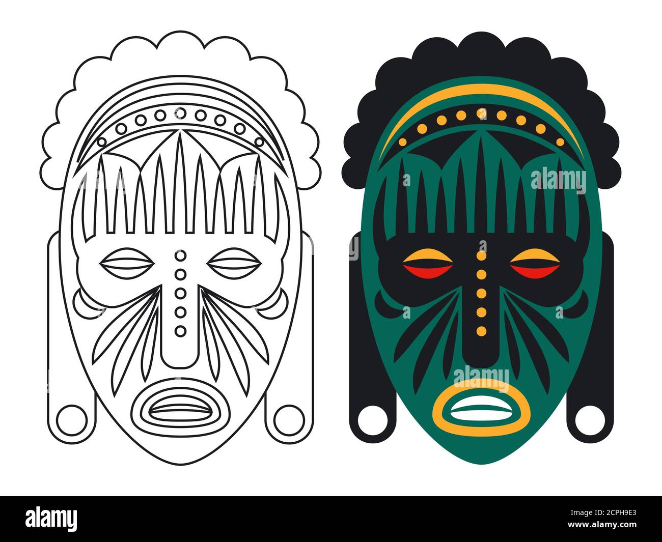 Illustration du vecteur du masque de coloration. Contour et couleur masque africain isolé sur fond blanc Illustration de Vecteur