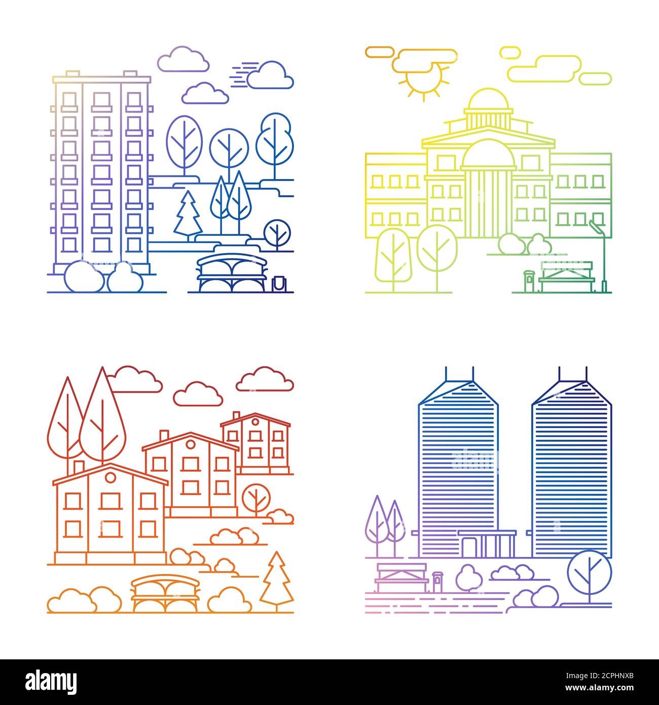 Ensemble de bannières vectorielles village et ville Illustration de Vecteur