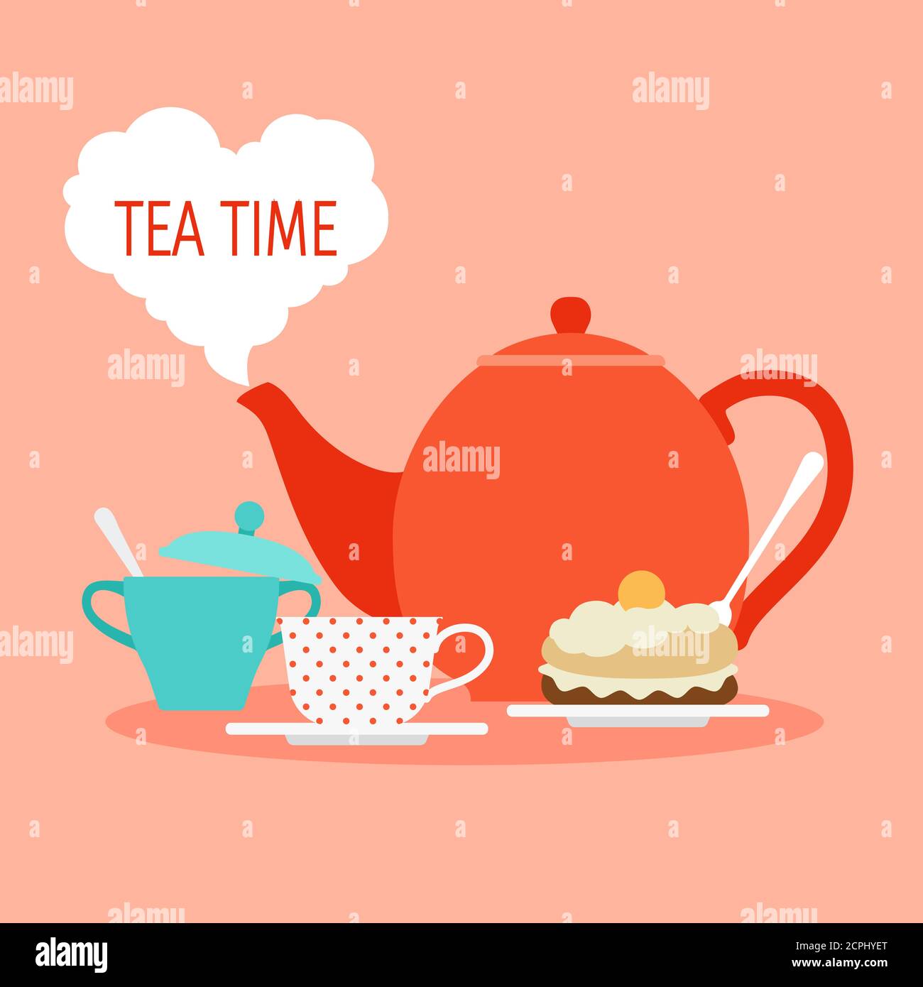 Concept de vecteur temps de thé. Illustration petit déjeuner ou déjeuner avec thé et gâteau. Déjeuner thé avec gâteau, petit déjeuner avec dessert Illustration de Vecteur