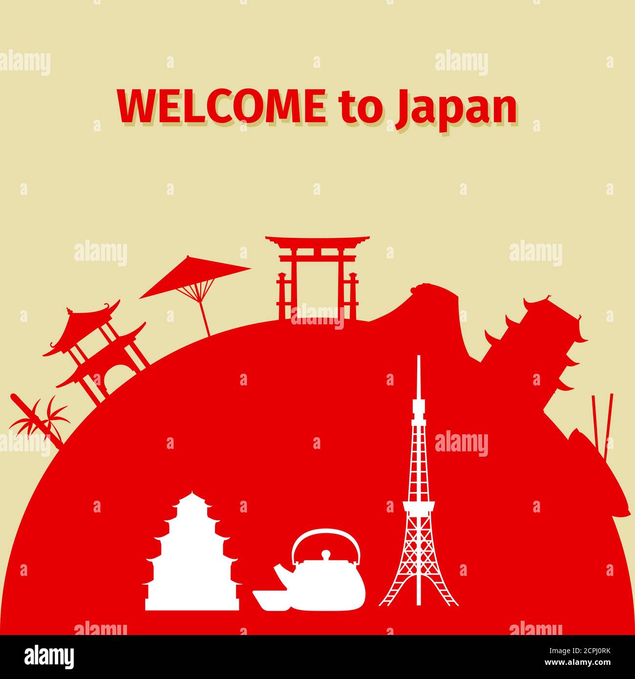 Bienvenue au Japon Voyage arrière-plan avec le symbole japonais silhouettes, illustration vectorielle Illustration de Vecteur