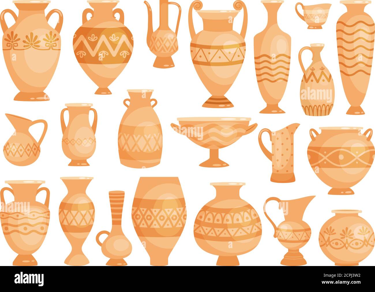 Vases grecs. Pots décoratifs anciens isolés sur fond blanc, ancienne argile grèce antique poterie bols céramique illustration vectorielle Illustration de Vecteur