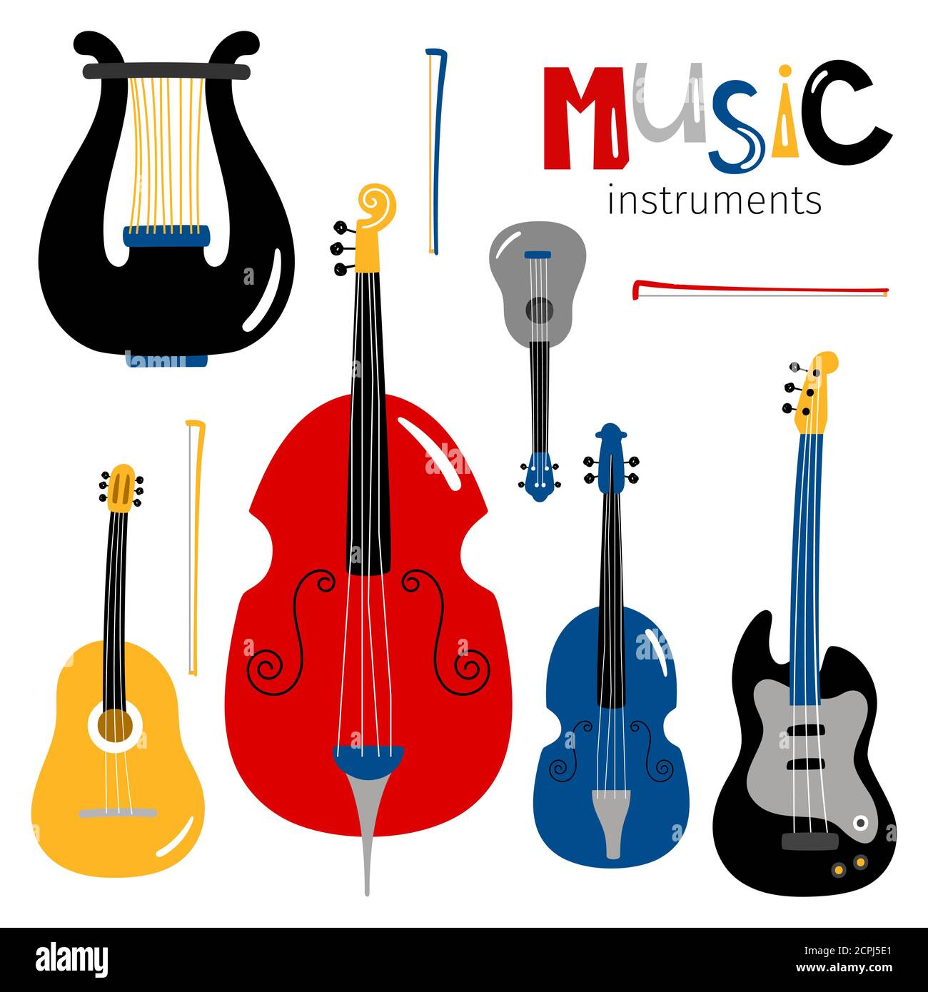 Icônes d'instruments de musique à cordes vectorielles isolées sur fond ...