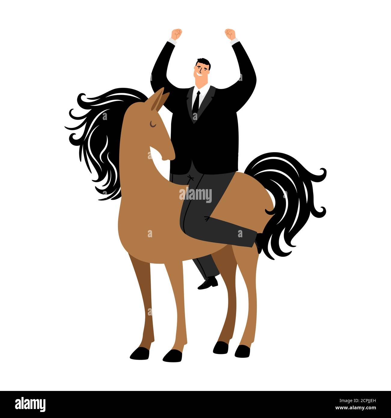 Caricature homme d'affaires prospère à cheval. Homme équitation, homme d'affaires succès Illustration de Vecteur