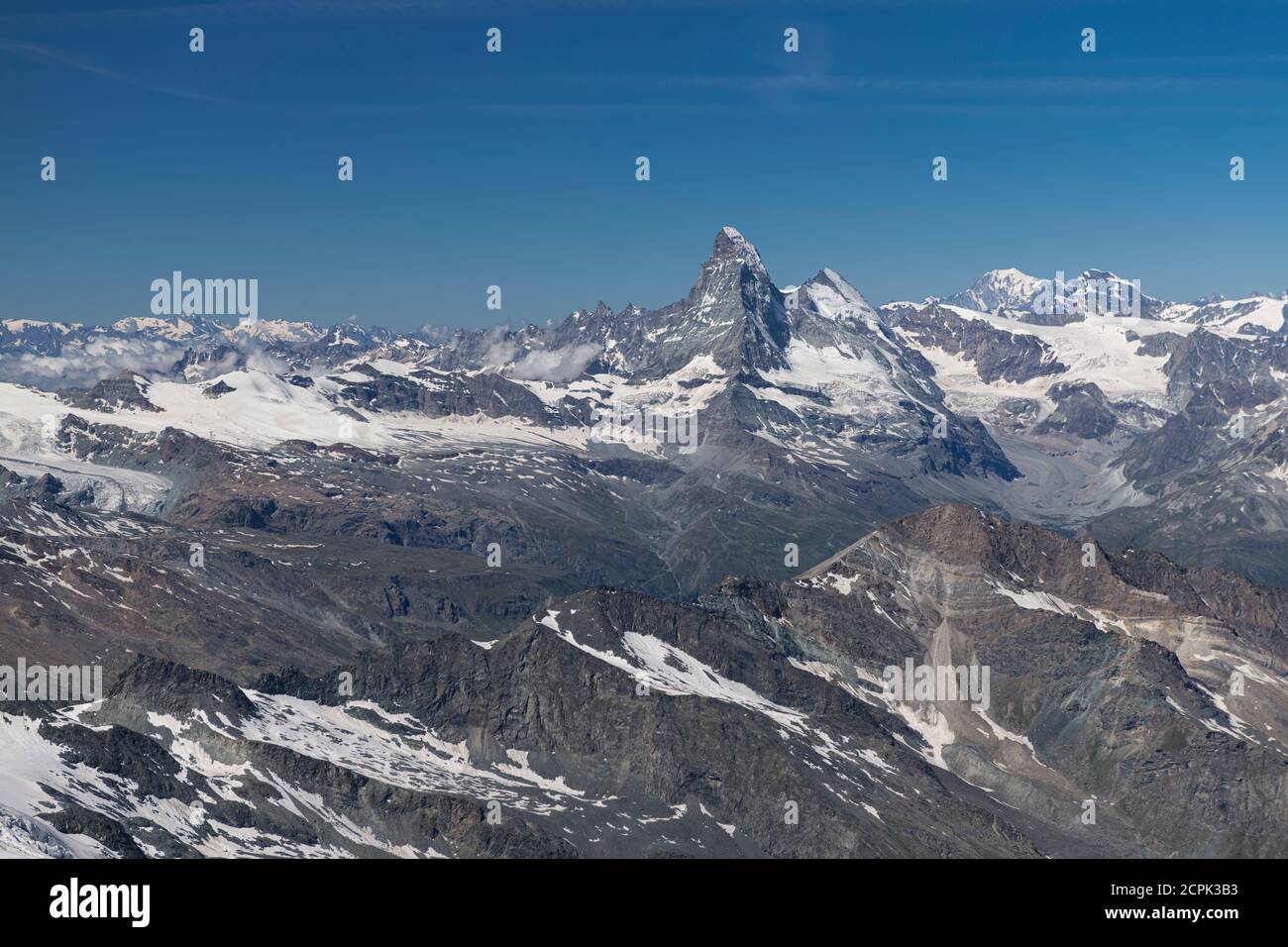 Suisse, Canton Valais, Saastal, Saas-Fee, vue d'Allalinhorn à Matterhorn, Dent d'Herens, Mont blanc, Grand Combin Banque D'Images