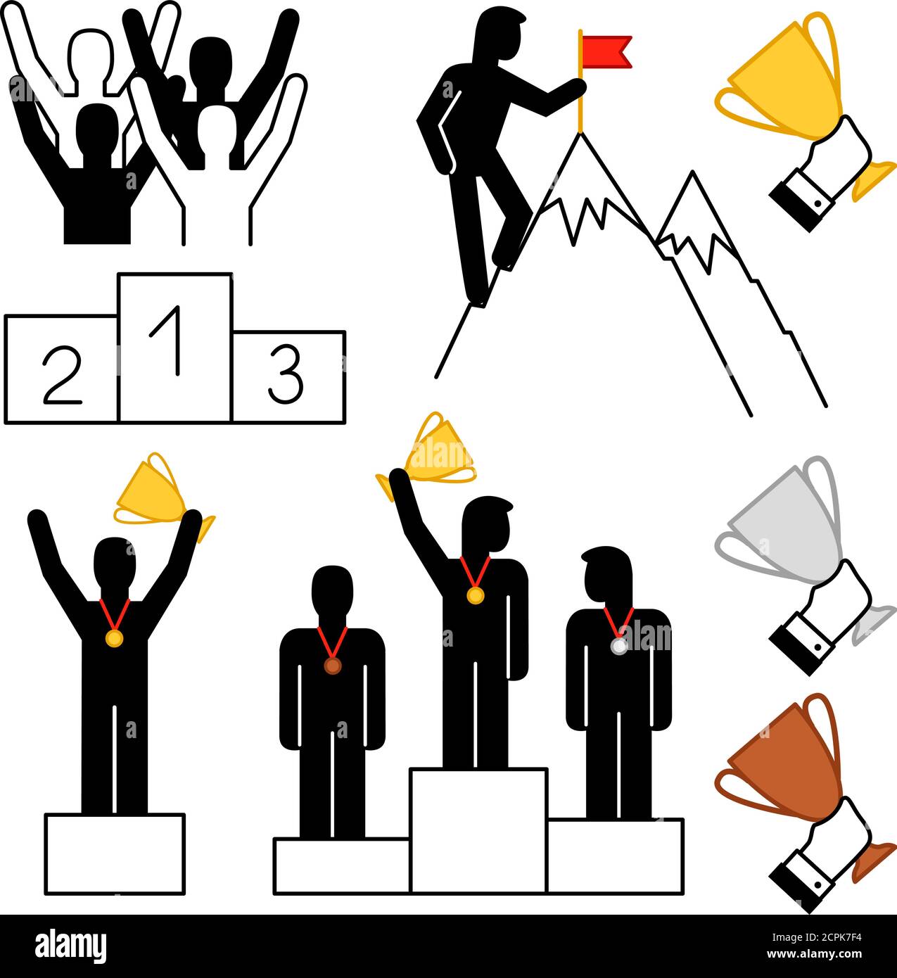 Jeux d'icônes de prix, icônes de compétition et de concept de gagnant sur fond blanc, illustration vectorielle Illustration de Vecteur