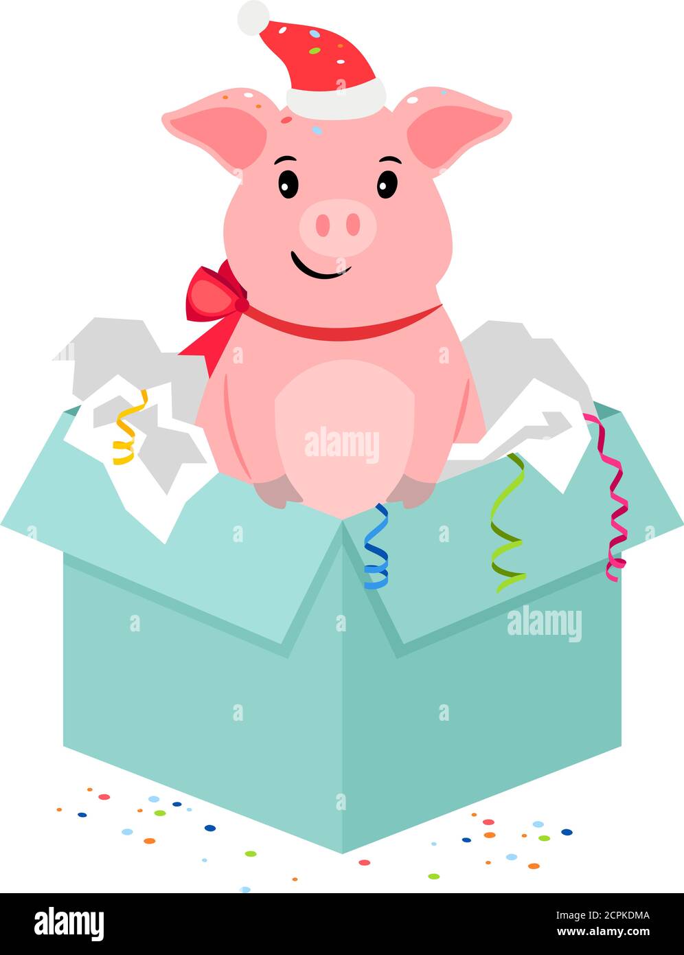 Cochon de bande dessinée dans boîte, cadeau de Noël ou du nouvel an, illustration vectorielle Illustration de Vecteur