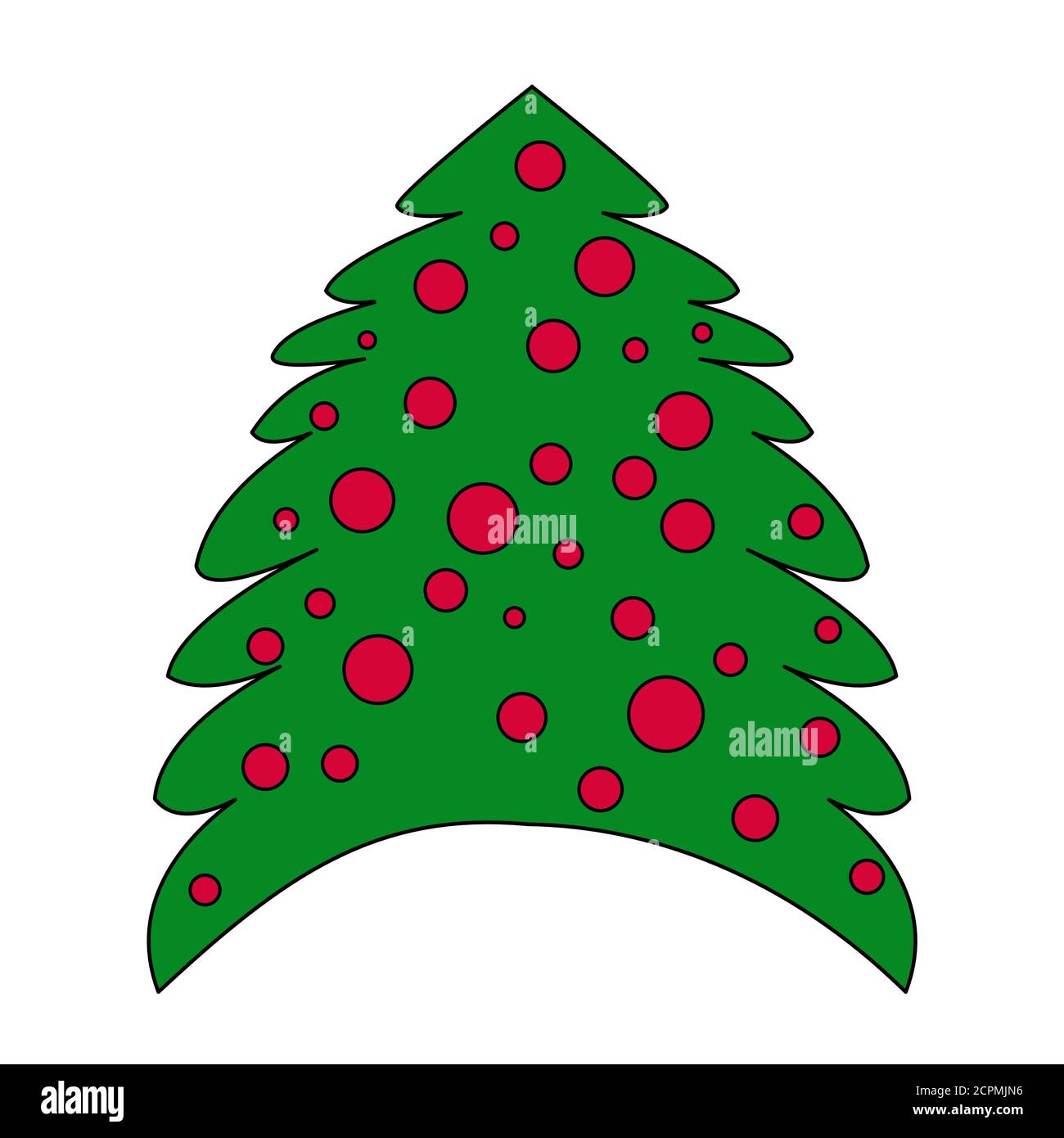 Arbre de Noël avec boules rouges isolées sur fond blanc. Icône de style plat de sapin . Symbole arbre de Noël. Signe du nouvel an. Illustration du vecteur de stock Illustration de Vecteur