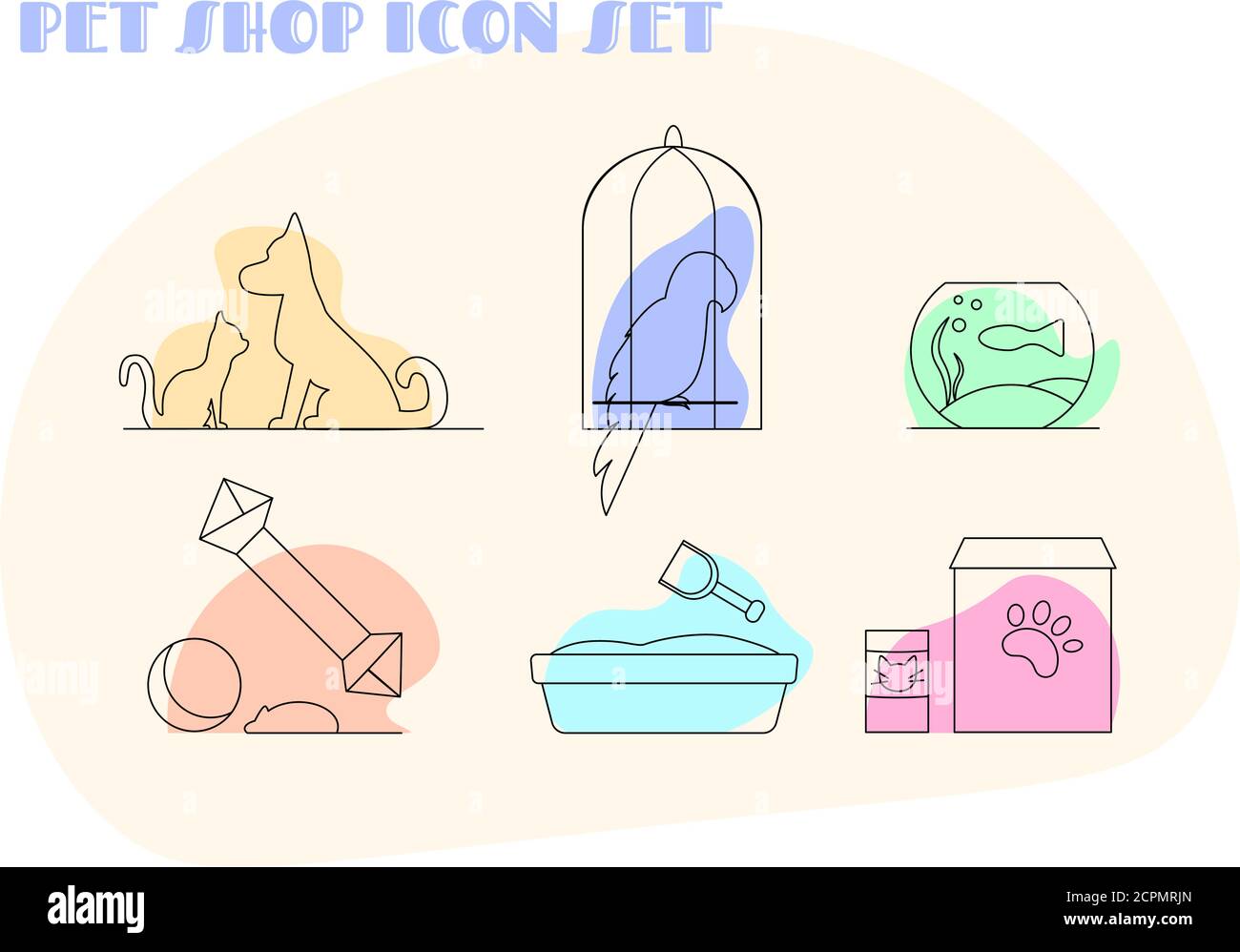 Lot de 6 icônes pour une boutique d'animaux Illustration de Vecteur