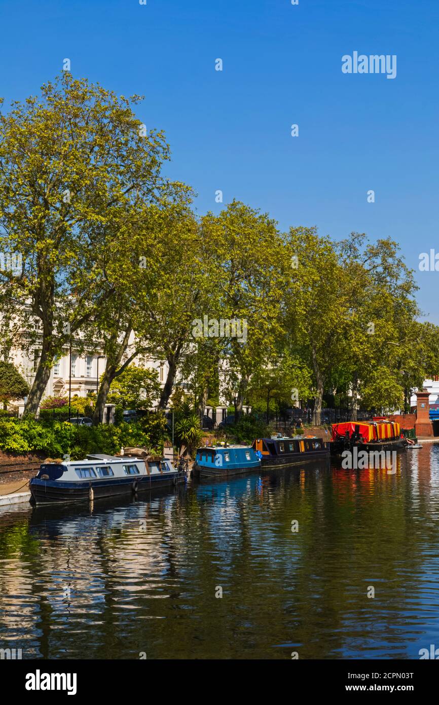 Angleterre, Londres, Cité de Westminster, petite Venise, bateaux étroits et Canal Banque D'Images