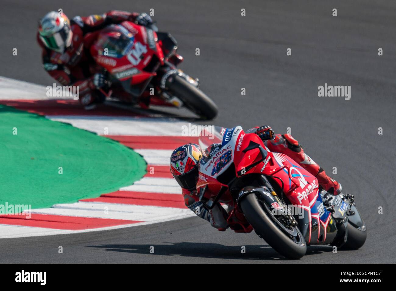 Misano Marco Simoncelli World circuit, misano adriatico, Italie, 19 septembre 2020, JACK MILLER - PRAMAC RACING et ANDREA DOVIZIOSO - DUCATI TEAM pendant le Grand Prix de San Marino et Riviera di Rimini - Free practice 4 et Q, MotoGP World Championship - Credit: LM/Alessio Marini/Alay Live News Banque D'Images