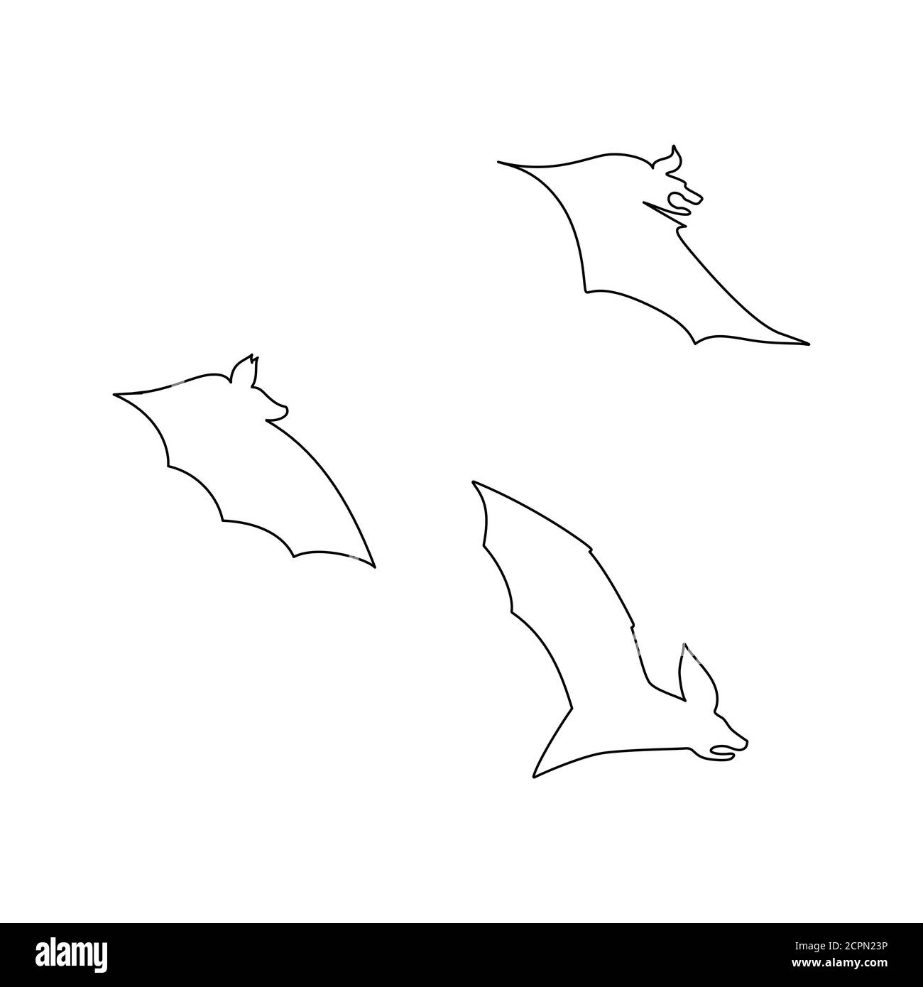 illustration vectorielle des chauves-souris en vol. Silhouette de flittermouse noire. Ensemble de battes à une ligne de formes différentes Illustration de Vecteur