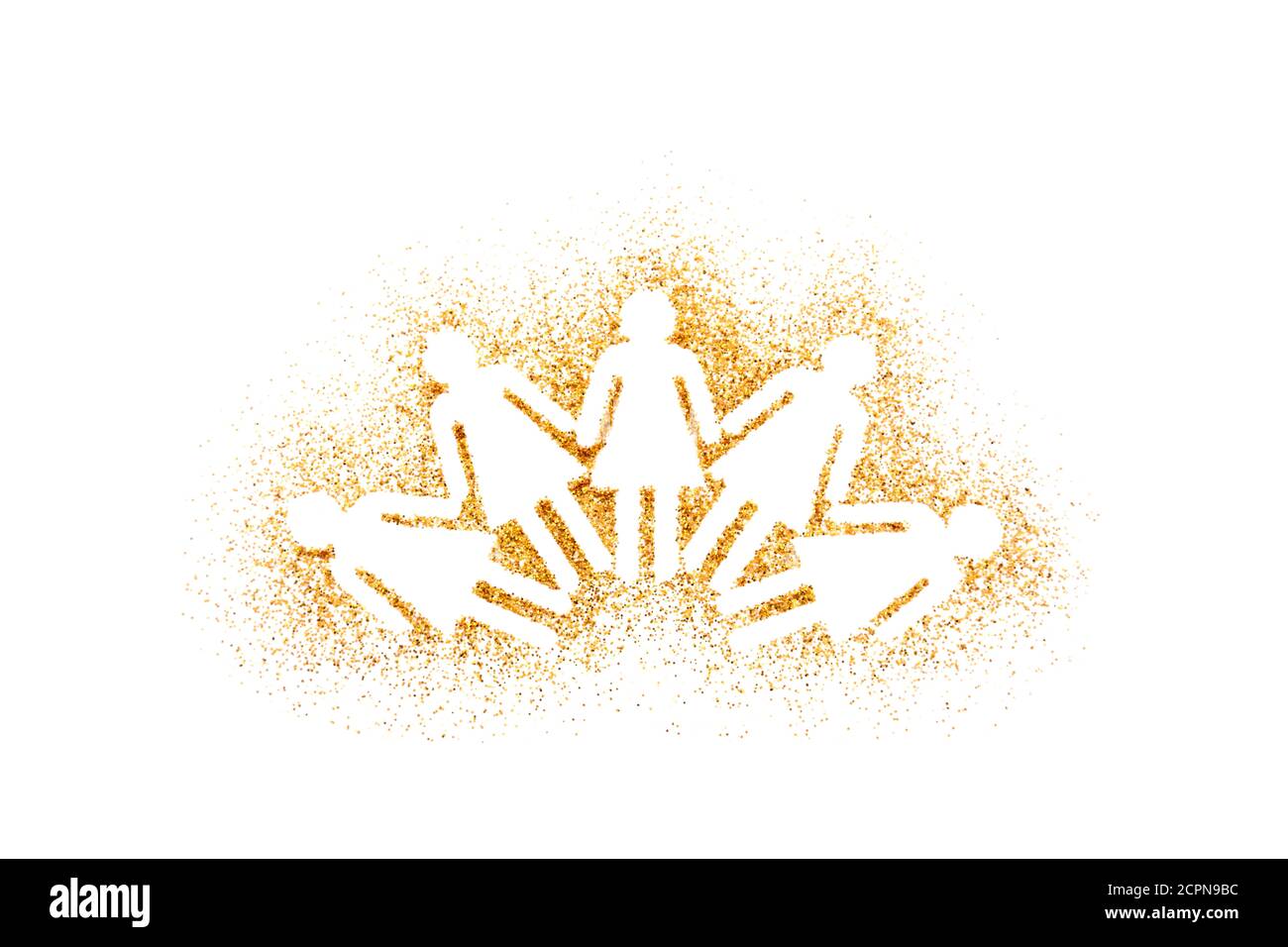 Groupe d'or de femmes debout ensemble et tenant les mains fait de paillettes Banque D'Images