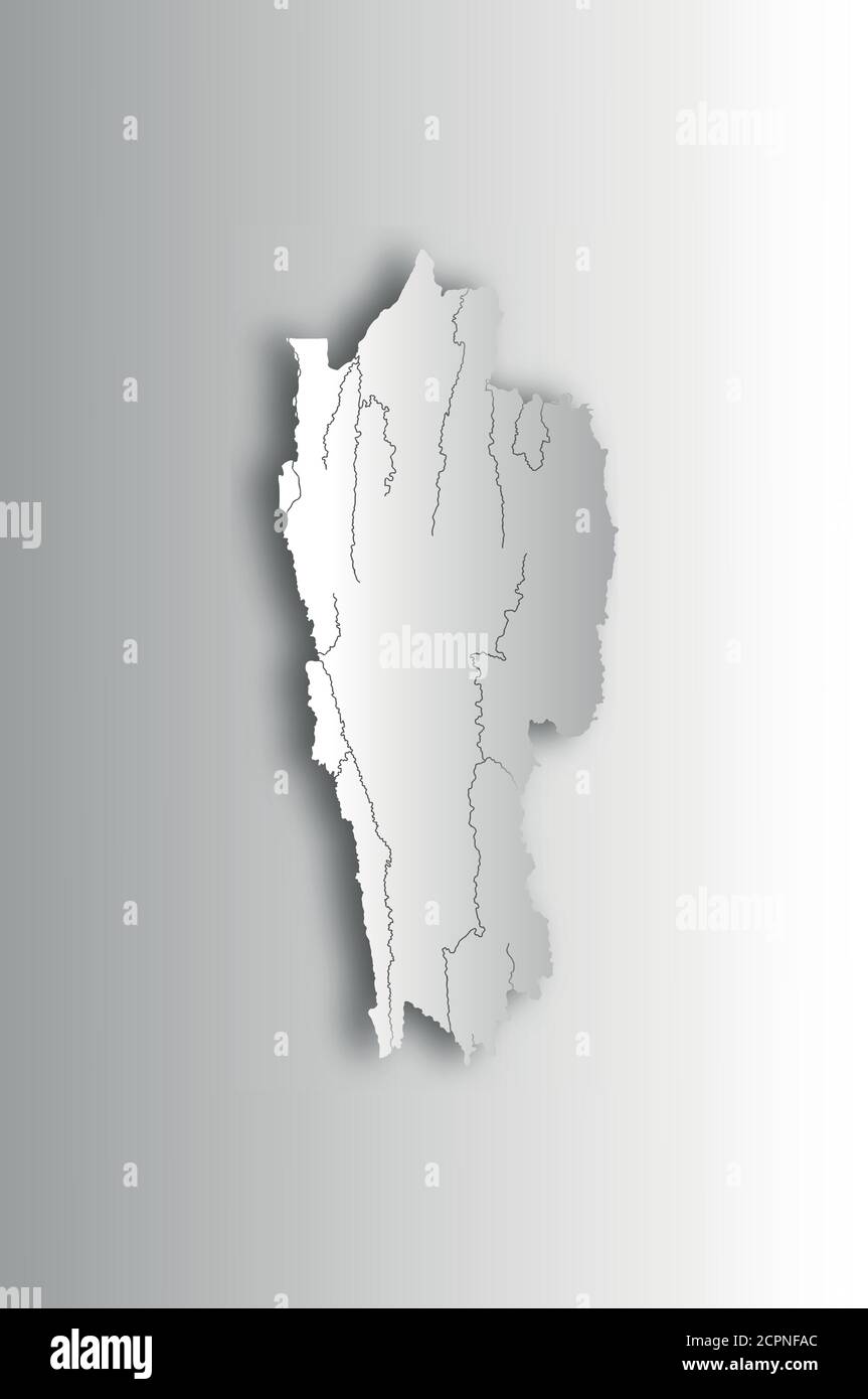 Etats de l'Inde - carte de Mizoram avec effet de coupe de papier. Les rivières et les lacs sont illustrés. S'il vous plaît regardez mes autres images de séries cartographiques - ils sont tous Illustration de Vecteur