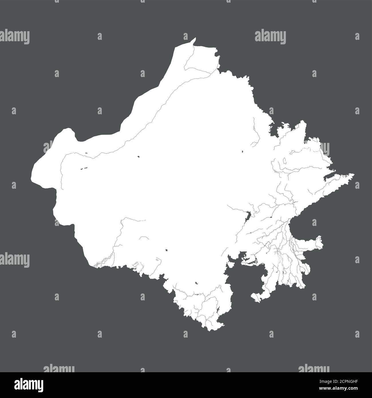 Etats de l'Inde - carte du Rajasthan. Fait à la main. Les rivières et les lacs sont illustrés. S'il vous plaît regardez mes autres images de séries cartographiques - ils sont tous très deta Illustration de Vecteur