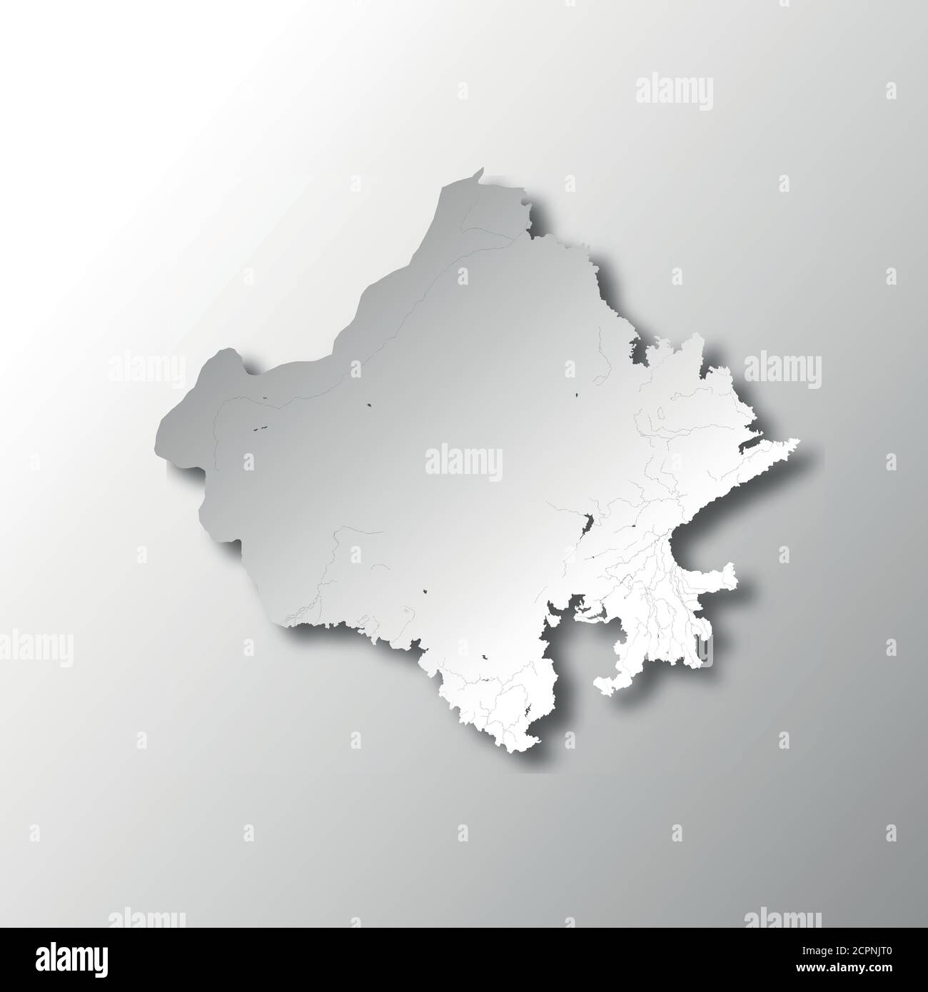 Etats de l'Inde - carte du Rajasthan avec effet de coupe de papier. Les rivières et les lacs sont illustrés. S'il vous plaît regardez mes autres images de séries cartographiques - elles sont al Illustration de Vecteur