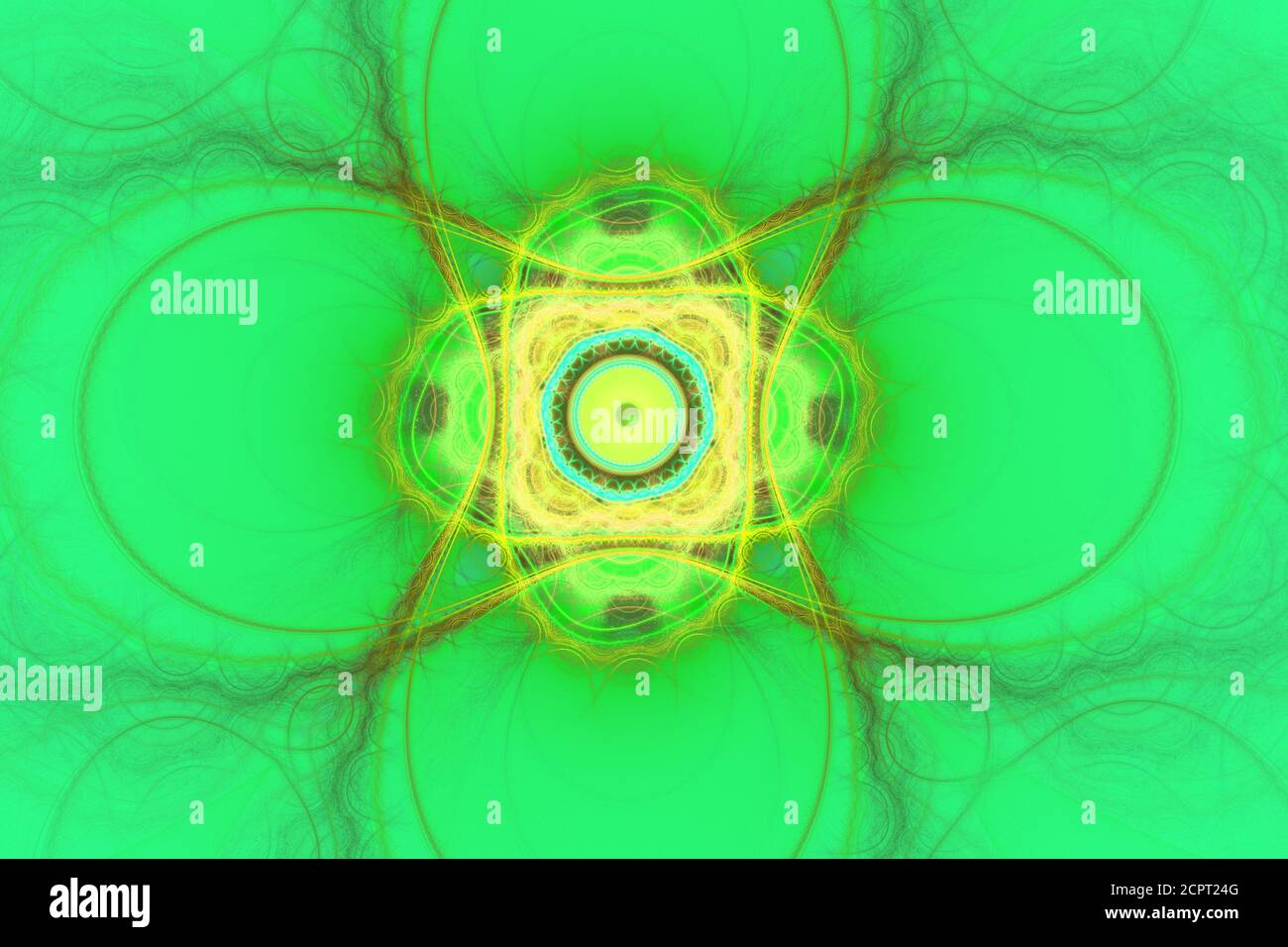 Motif géométrique Fractal vert Illustration physique UV Néon Astrophysique Banque D'Images
