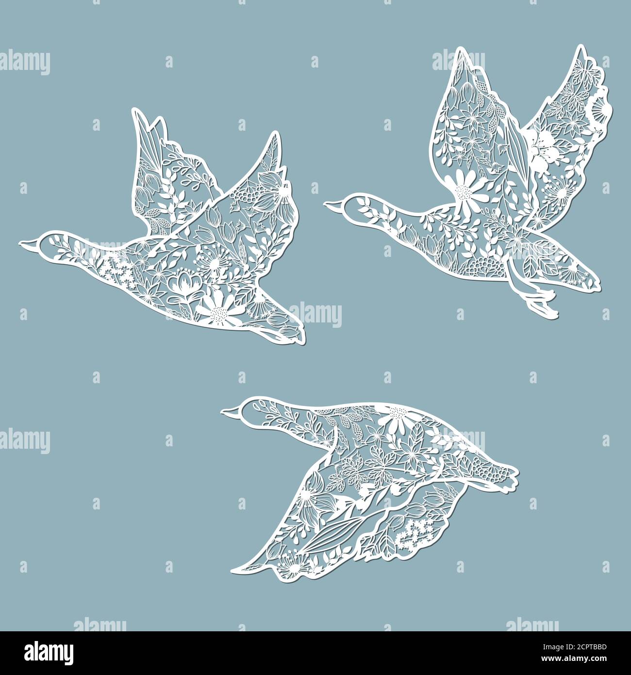 Jeu de pochoirs. Oiseau en fleurs. Éléments décoratifs graphiques vectoriels. Gabarit adapté à la découpe au laser Illustration de Vecteur