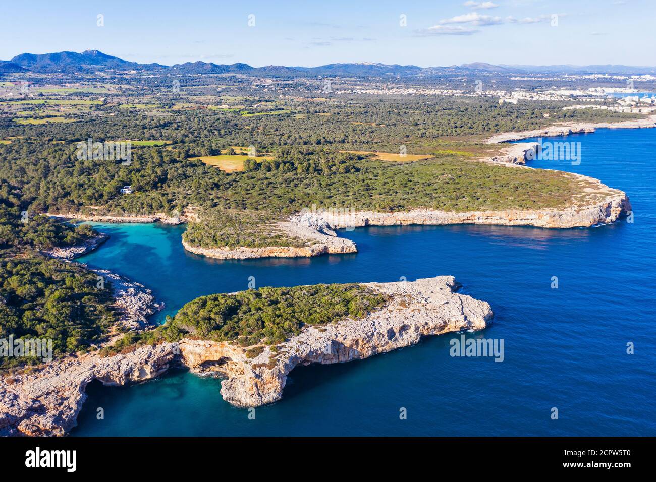 Cala sa Nau, près de Cala d'Or, région de Migjorn, image de drone, Majorque, Iles Baléares, Espagne Banque D'Images