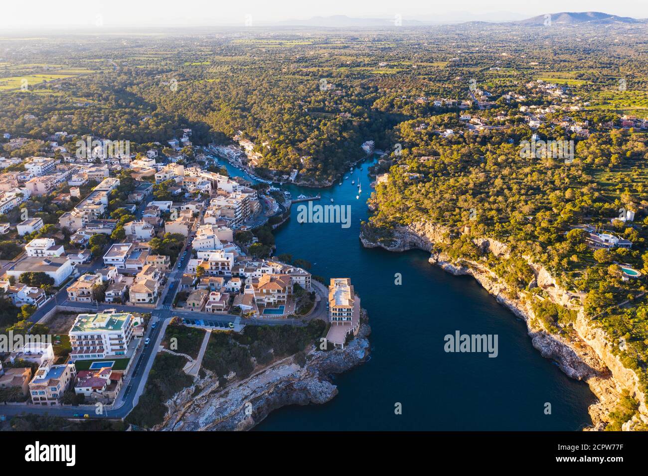 Cala Figuera, près de Santanyi, photo aérienne, région de Migjorn, Mer méditerranée, Majorque, Iles Baléares, Espagne Banque D'Images