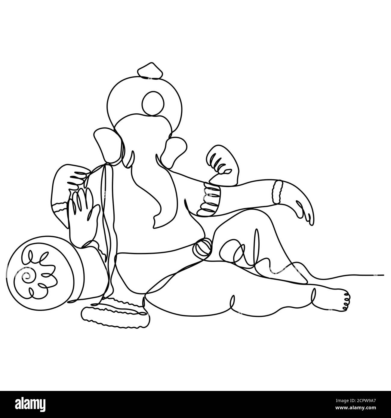 Un seul trait continu dessin art dooodle spiritualité heureux ganesh culture indienne .image isolée d'un contour dessiné à la main sur fond blanc... Illustration de Vecteur