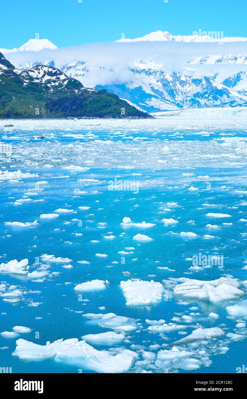 Glace glaciaire, champ de glaciers de l'Alaska et montagnes Banque D'Images