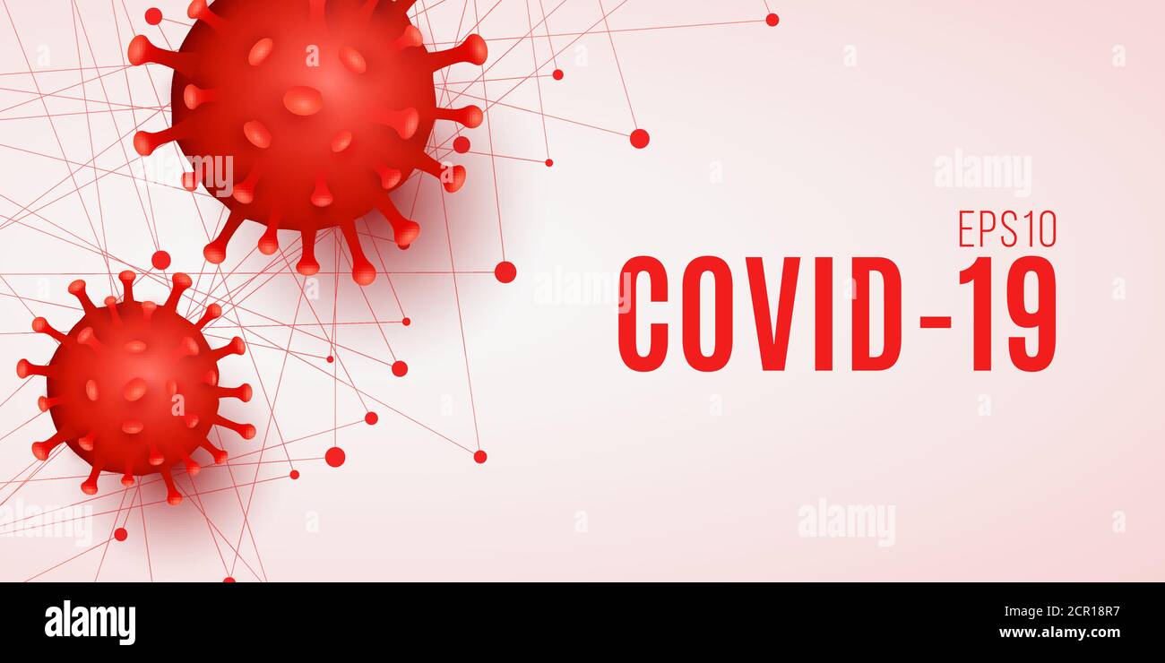 Bannière médicale pour la pandémie chinoise Covid-19 avec le coronavirus des bactéries 3D rouges réalistes. Infection cellulaire dangereuse. Antécédents scientifiques. Vect Illustration de Vecteur