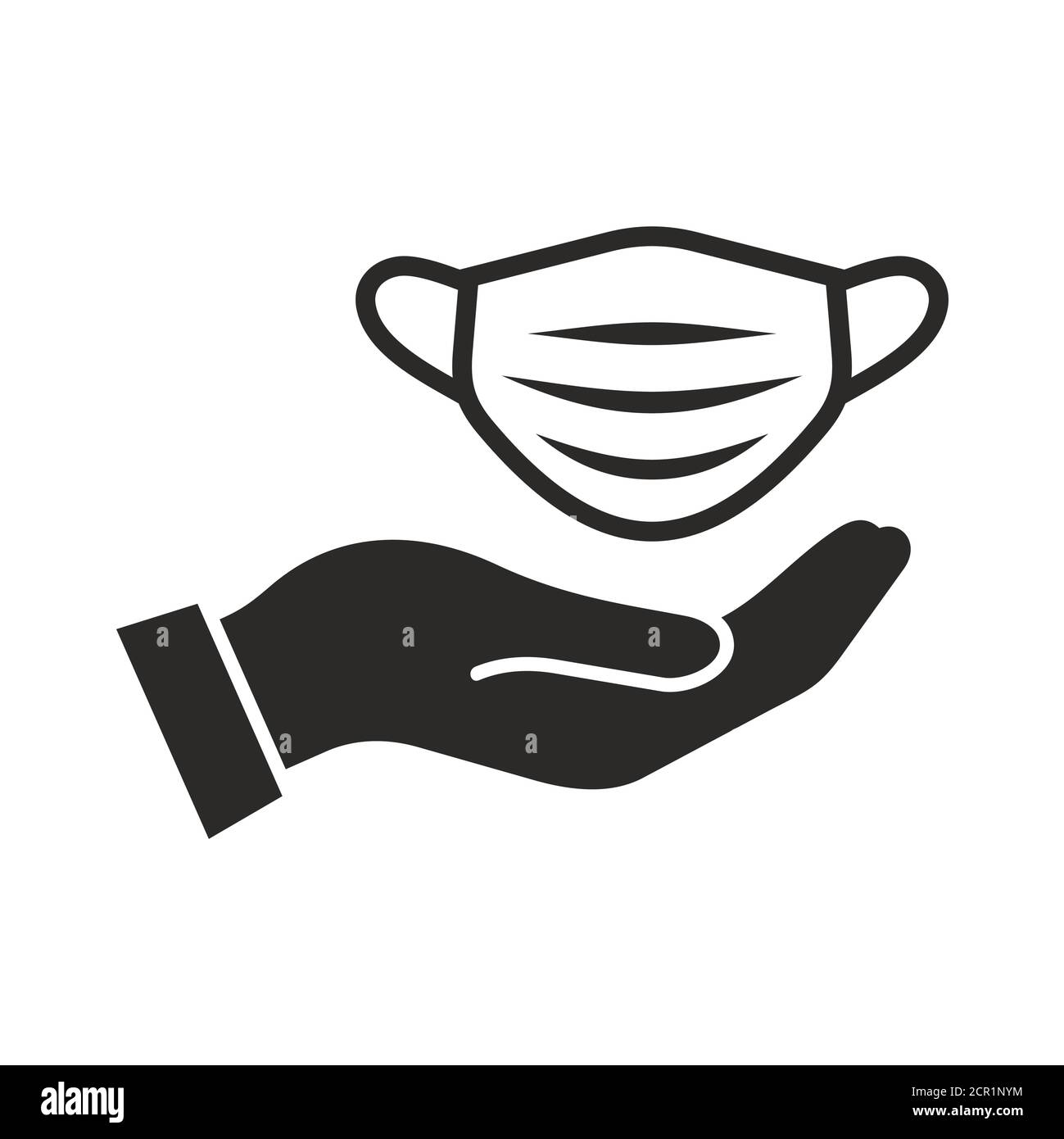 Icône masque médical en main. Équipement de protection individuelle, EPI. Icône vectorielle isolée sur fond blanc. Illustration de Vecteur