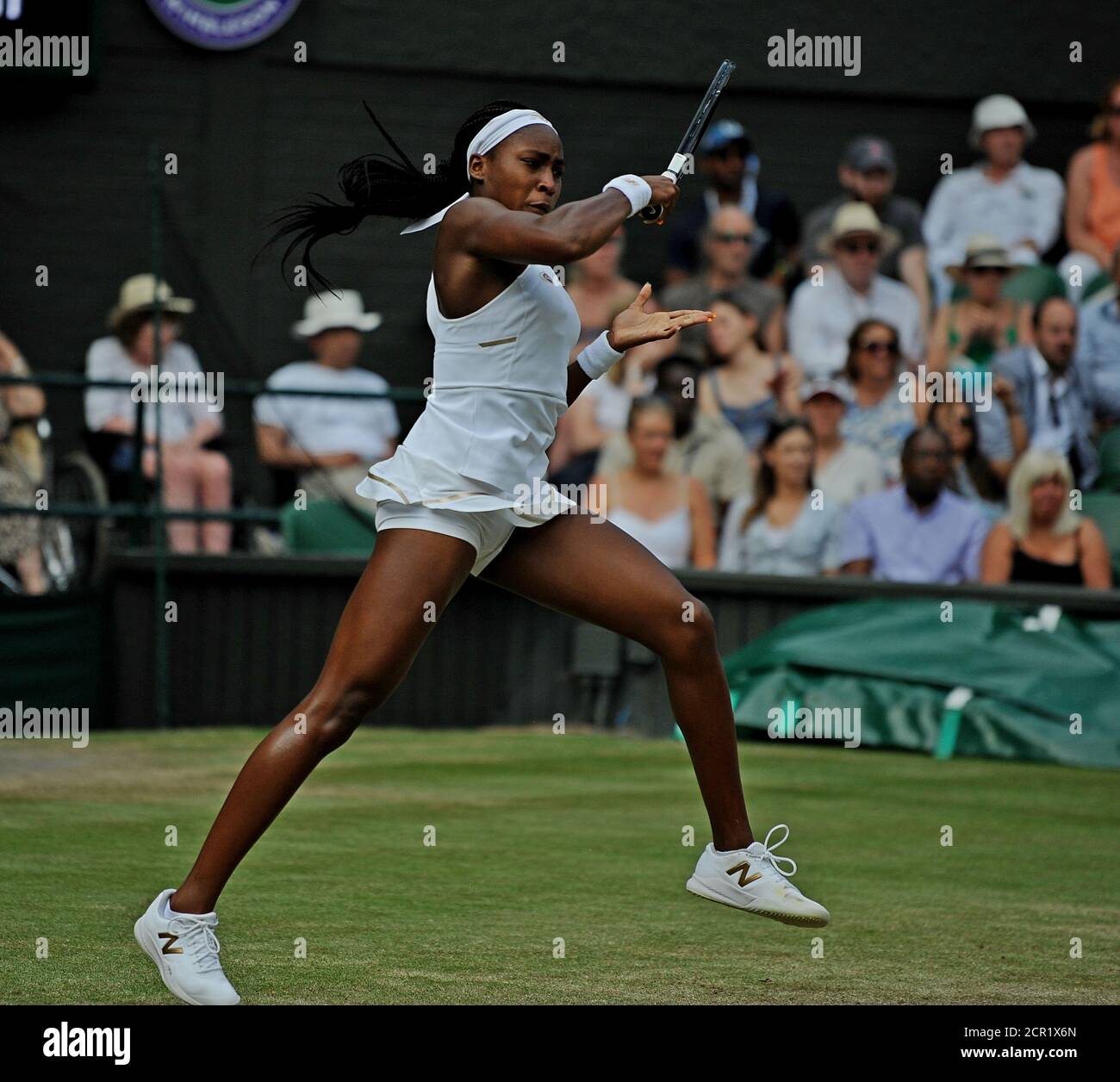 Cari Gauff (É.-U.) lors de son match de Wimbledon contre Polona Hercog (POL) qu'elle a remporté 3/6 7/6 (9/7) 7/5 au troisième tour du 5 juillet 2019 Banque D'Images