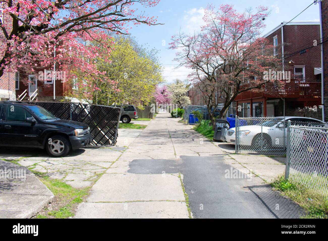 Vue sur une ancienne allée pendant le printemps en banlieue Pennsylvanie Banque D'Images
