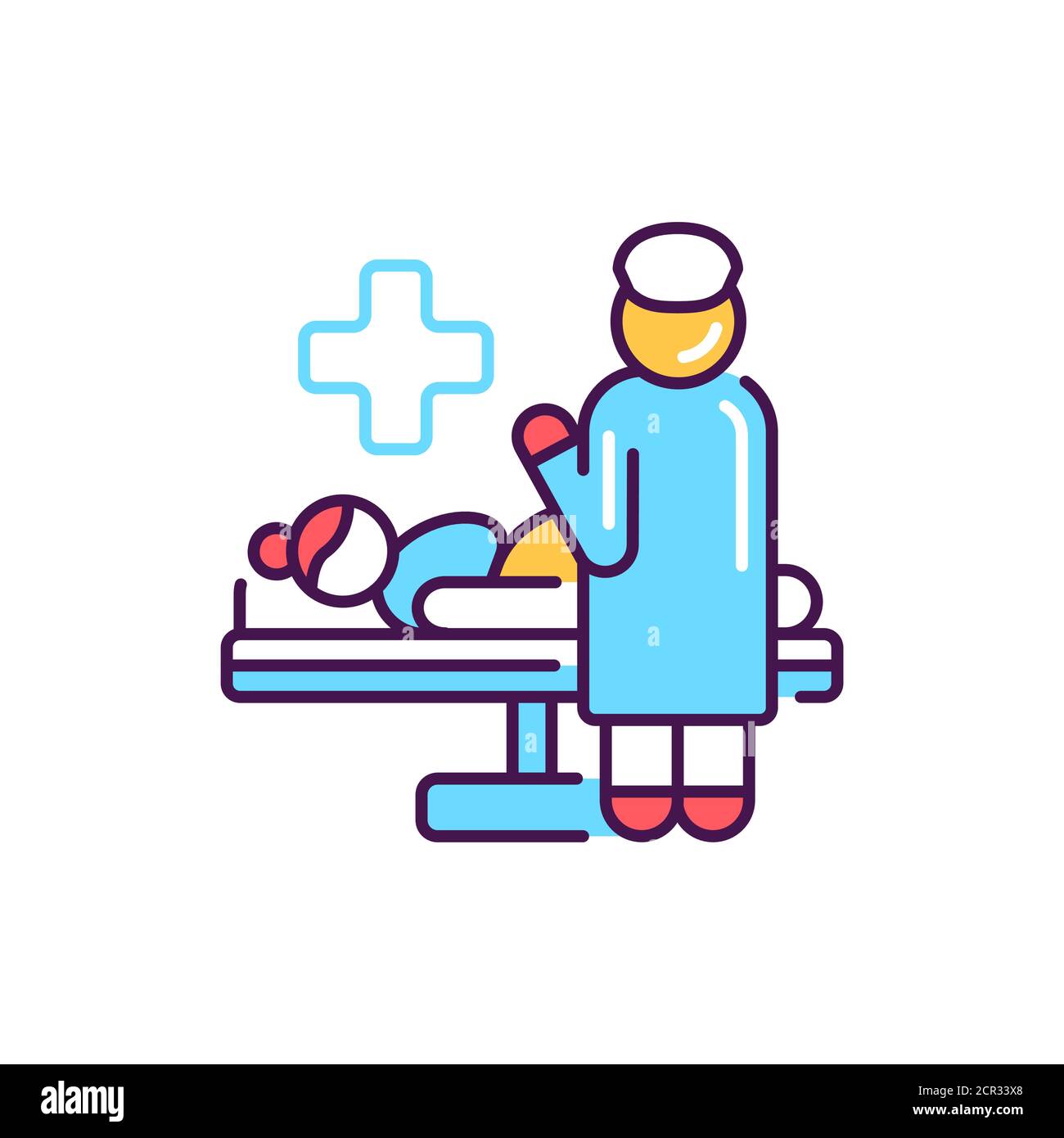 Midwife prend l'icône de ligne de couleur de livraison. Césarienne. Pictogramme pour le Web, l'application mobile, la promotion. Élément de conception UI UX. Illustration de Vecteur