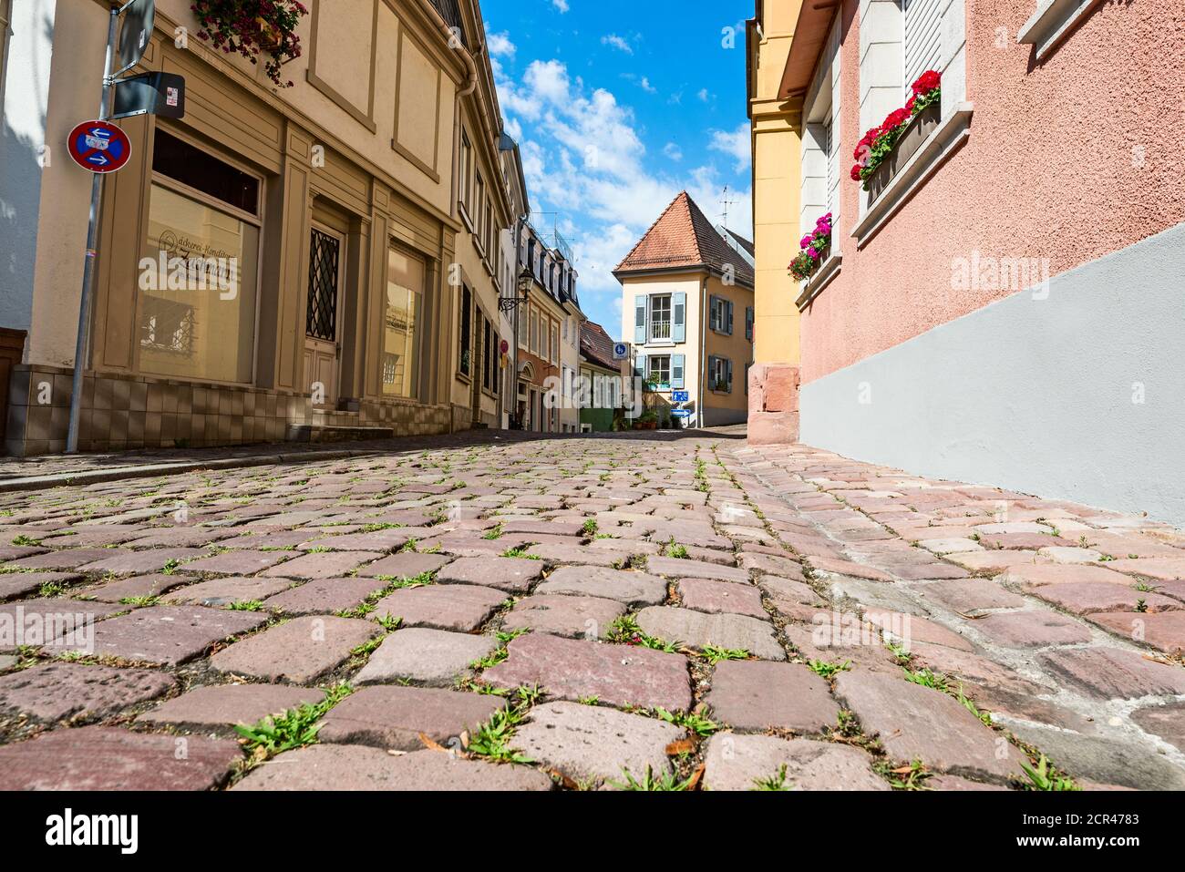 Pavés et bâtiments historiques dans la vieille ville de Baden-Baden Banque D'Images