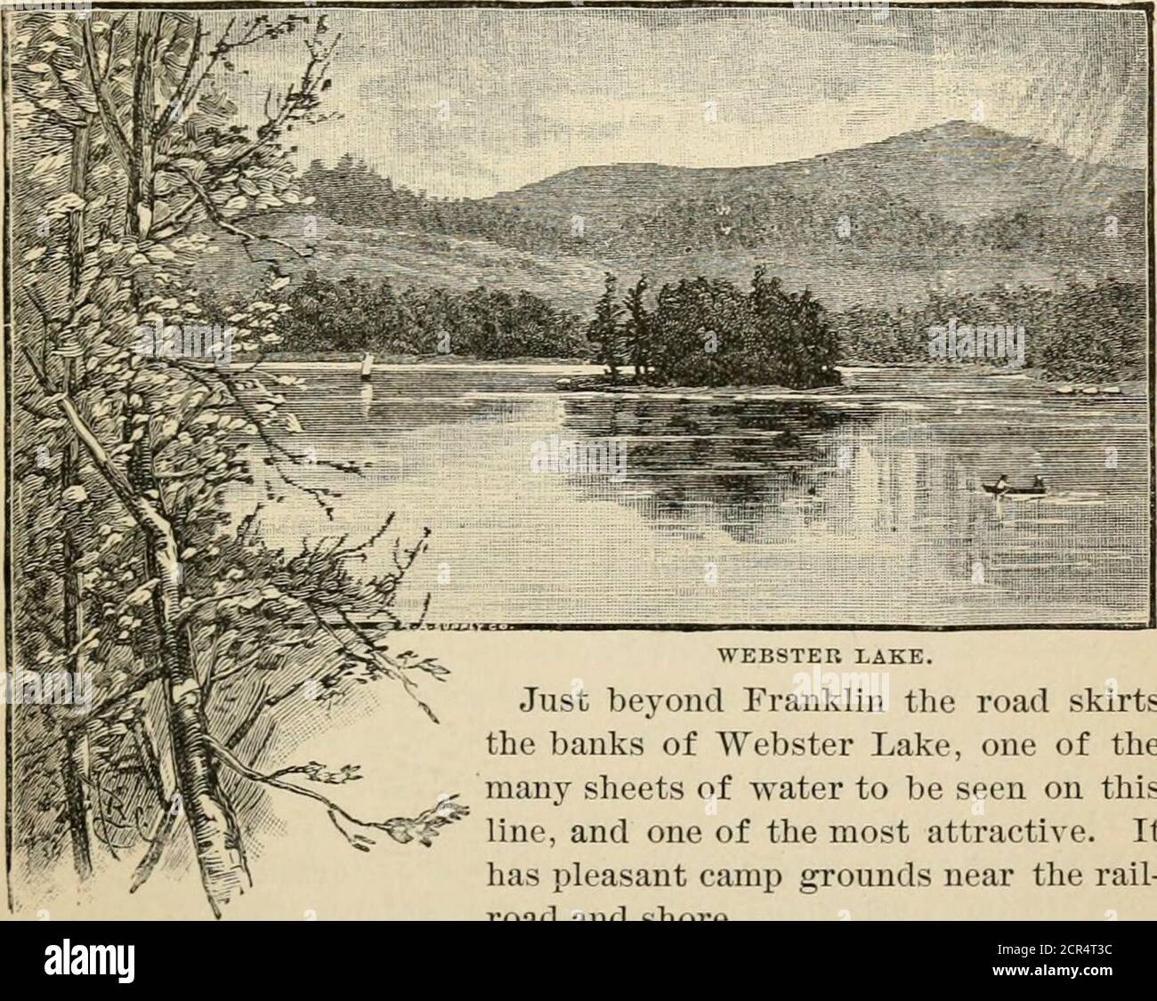 . Vacances d'été ... : un guide des endroits agréables parmi les montagnes, les lacs et les vallées du New Hampshire, du Vermont et du Canada . ghall keepTill matinées la dernière lumière du soleil s'estompe sur le comprimé bleu de la profonde. Dans cette intervale, il y avait un fort, dans la colonie d'Earlj, et ici, dans la guerre des Français et des Indiens, le régiment du colonel Goffs passa l'hiver, et fut foré et ensuite marché sur le terrain jusqu'à Crown point. En haut de la colline, vers l'est, il n'est qu'à environ trois miles de la ville natale de Websters, thenin Salisbury, mais maintenant inclus dans la ville de Franklin. À Franklin, une grande et prospère ville, le Pémigrants Banque D'Images